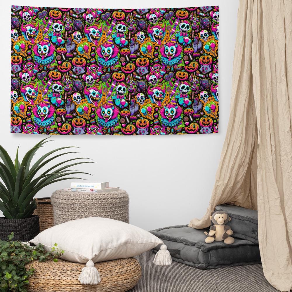 Decorative Weirdcore Neon Clowncore Flag Repeat Pattern Creepy Cute Clowns Kidcore Flag Gift