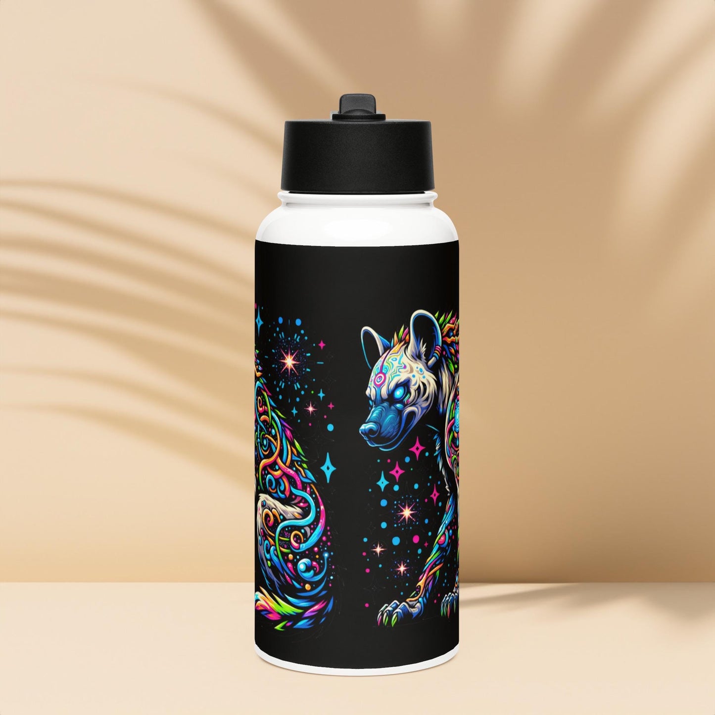 Magical Neon Goth Grunge Hyena Tumbler Stainless Steel Water Bottle with Straw & Lid