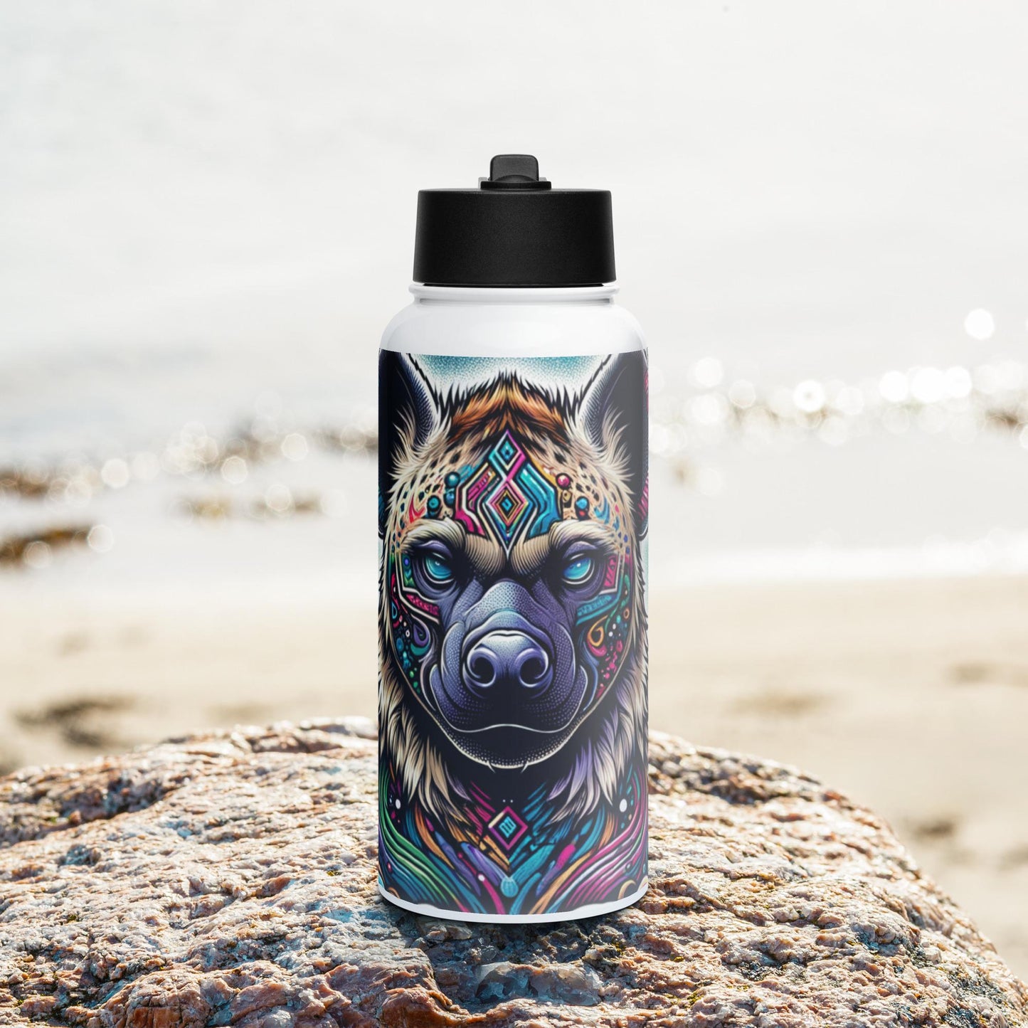 Shaman Hyena Neon Goth Grunge Weirdcore Tumbler Stainless Steel Water Bottle with Straw & Lid