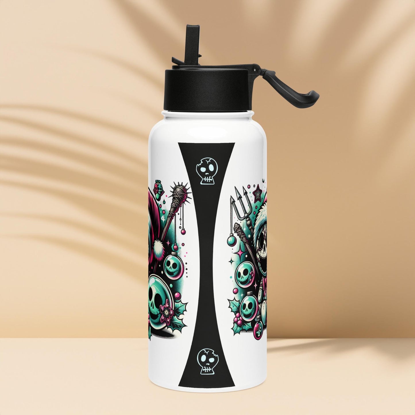Weirdcore Christmas Ghouls Skulls Goth Grunge Tumbler Stainless Steel Water Bottle with Straw & Lid