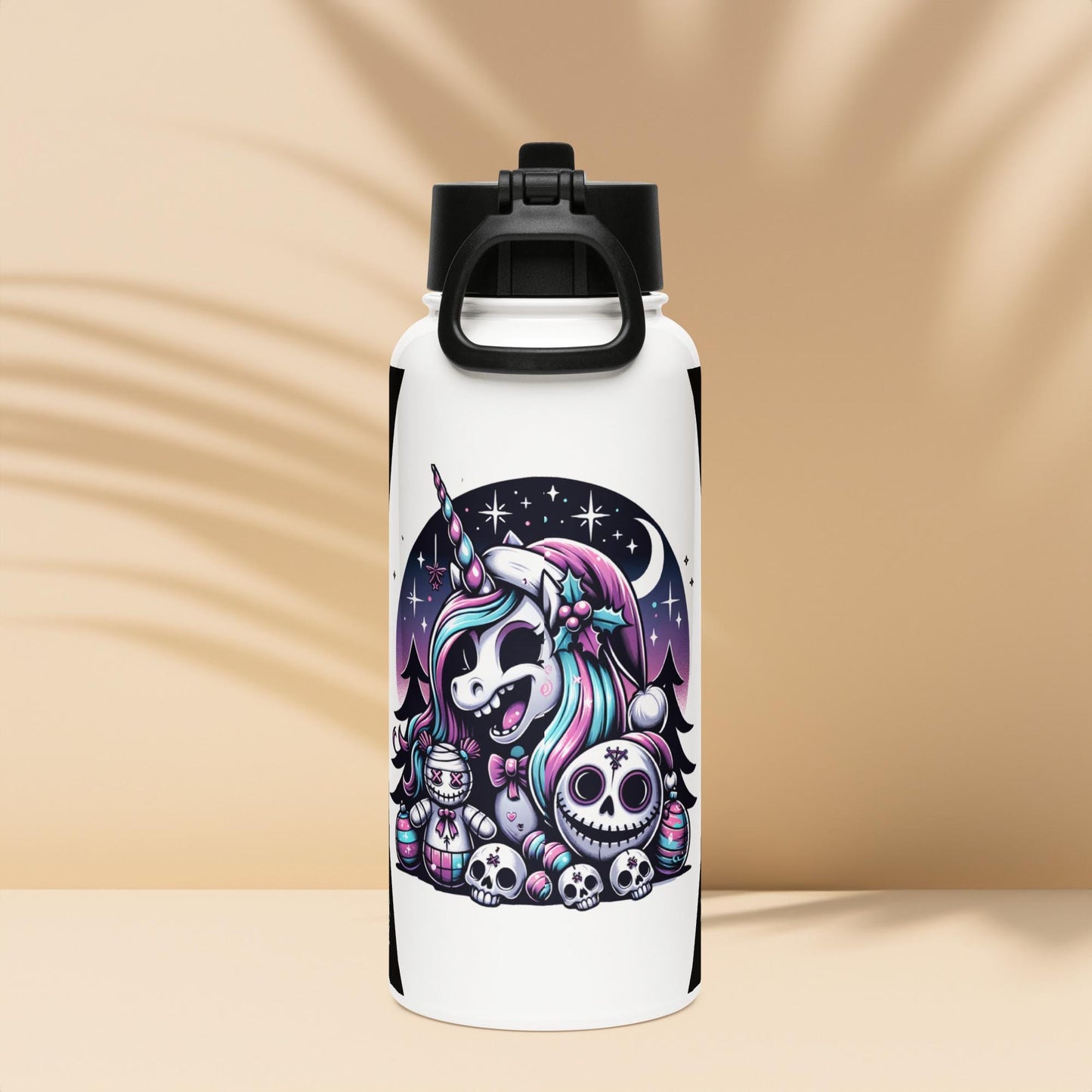 Creepy Cute Unicorn Santa Hat Grunge Pastel Goth Weirdcore Tumbler Stainless Steel Water Bottle with Straw & Lid