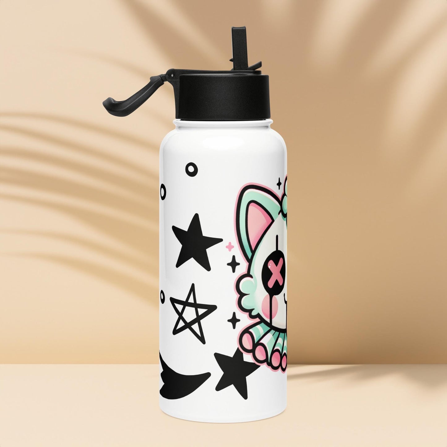 Creepy Cute Weirdcore Clown Kitty Grunge Kidcore Tumbler Stainless Steel Water Bottle with Straw & Lid