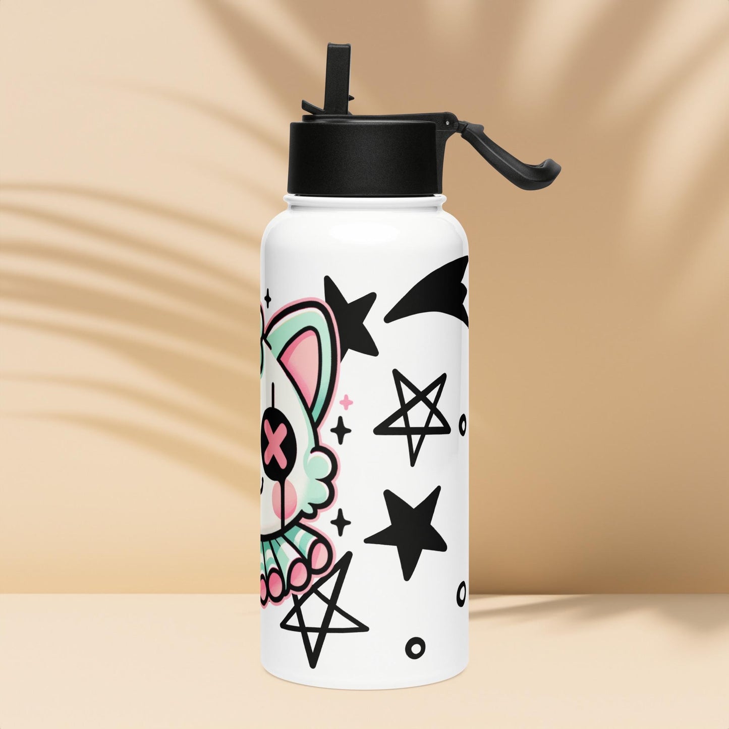 Creepy Cute Weirdcore Clown Kitty Grunge Kidcore Tumbler Stainless Steel Water Bottle with Straw & Lid