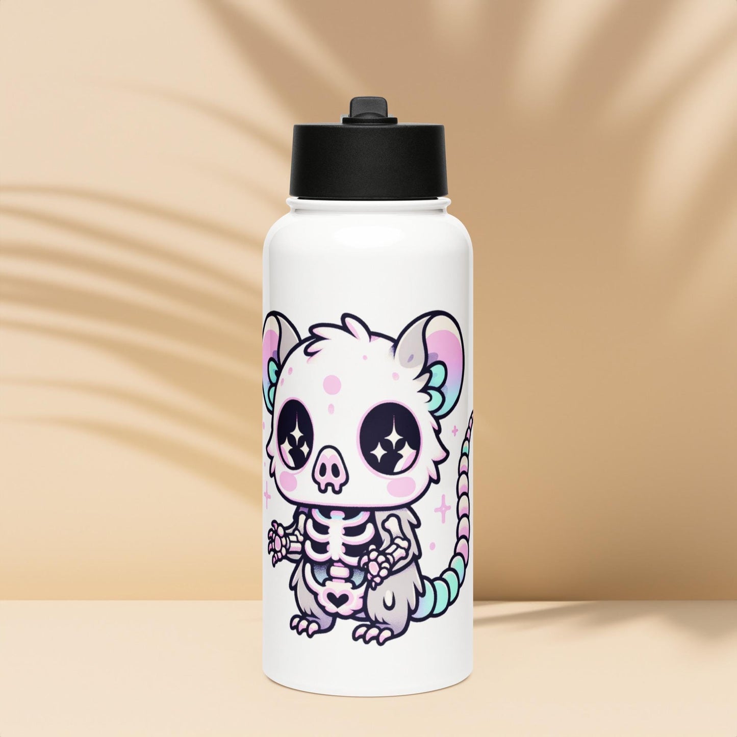 Creepy Cute Skeleton Weirdcore Pastel Grunge Opossum Tumbler Stainless Steel Water Bottle with Straw & Lid