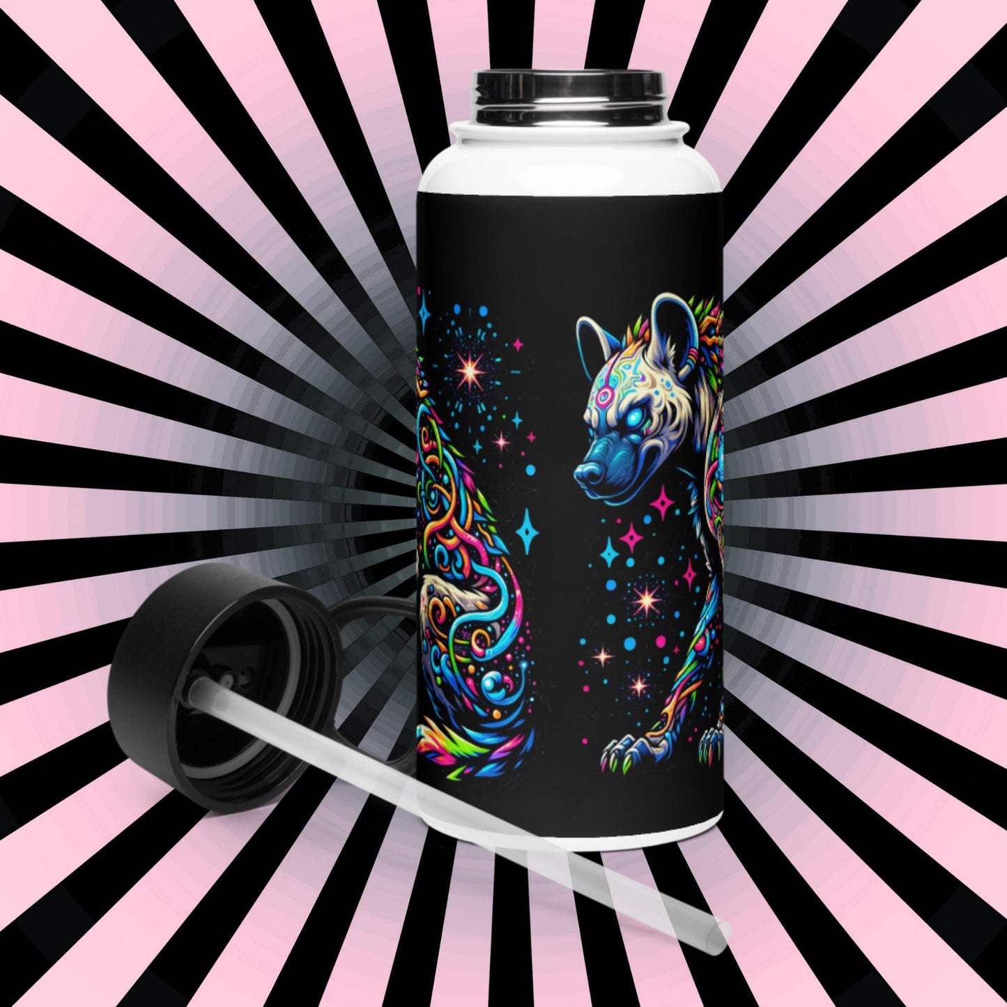 Magical Neon Goth Grunge Hyena Tumbler Stainless Steel Water Bottle with Straw & Lid