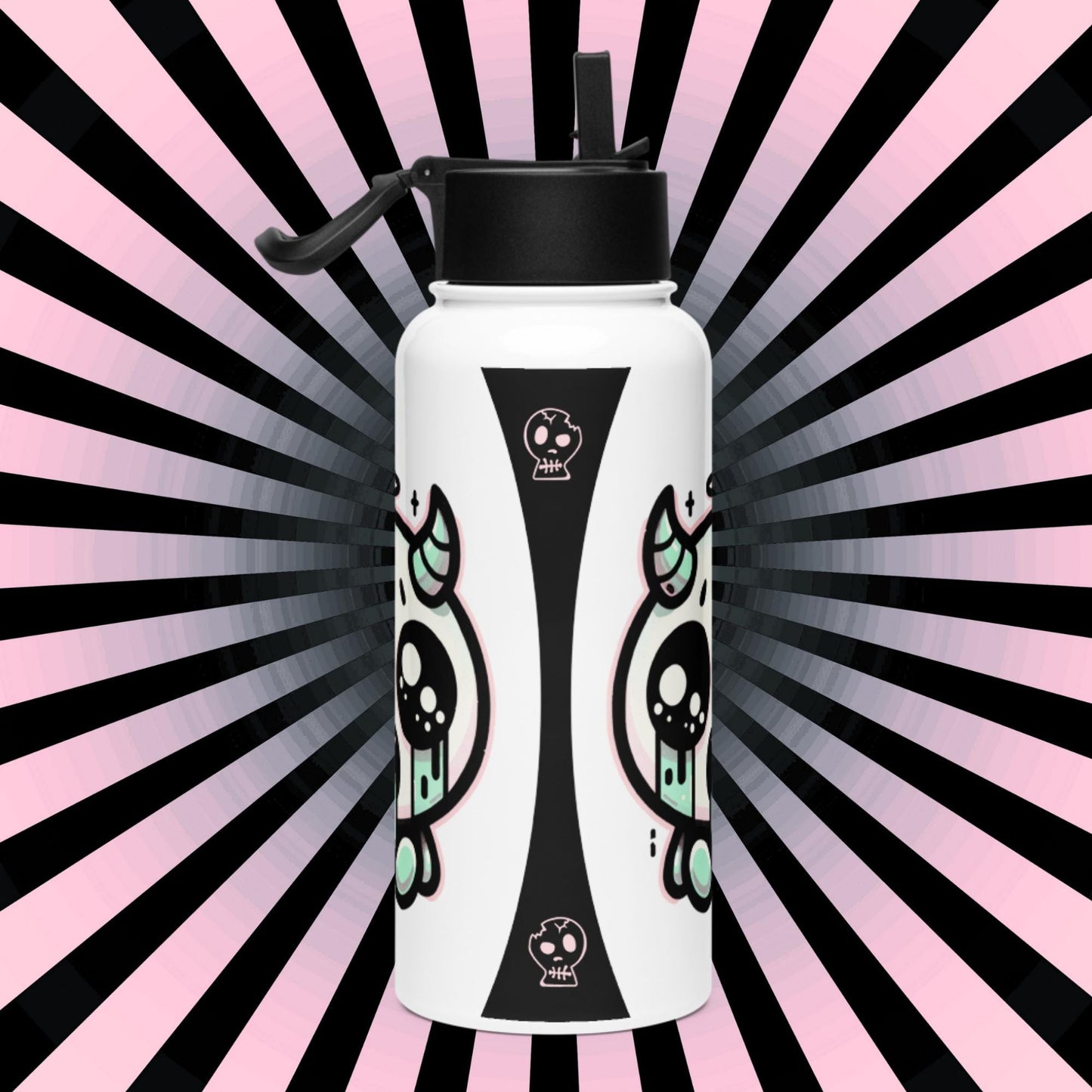 Creepy Cute Kawaii Pastel Grunge Weirdcore Demon Angel Stainless Steel Water Bottle with Straw & Lid