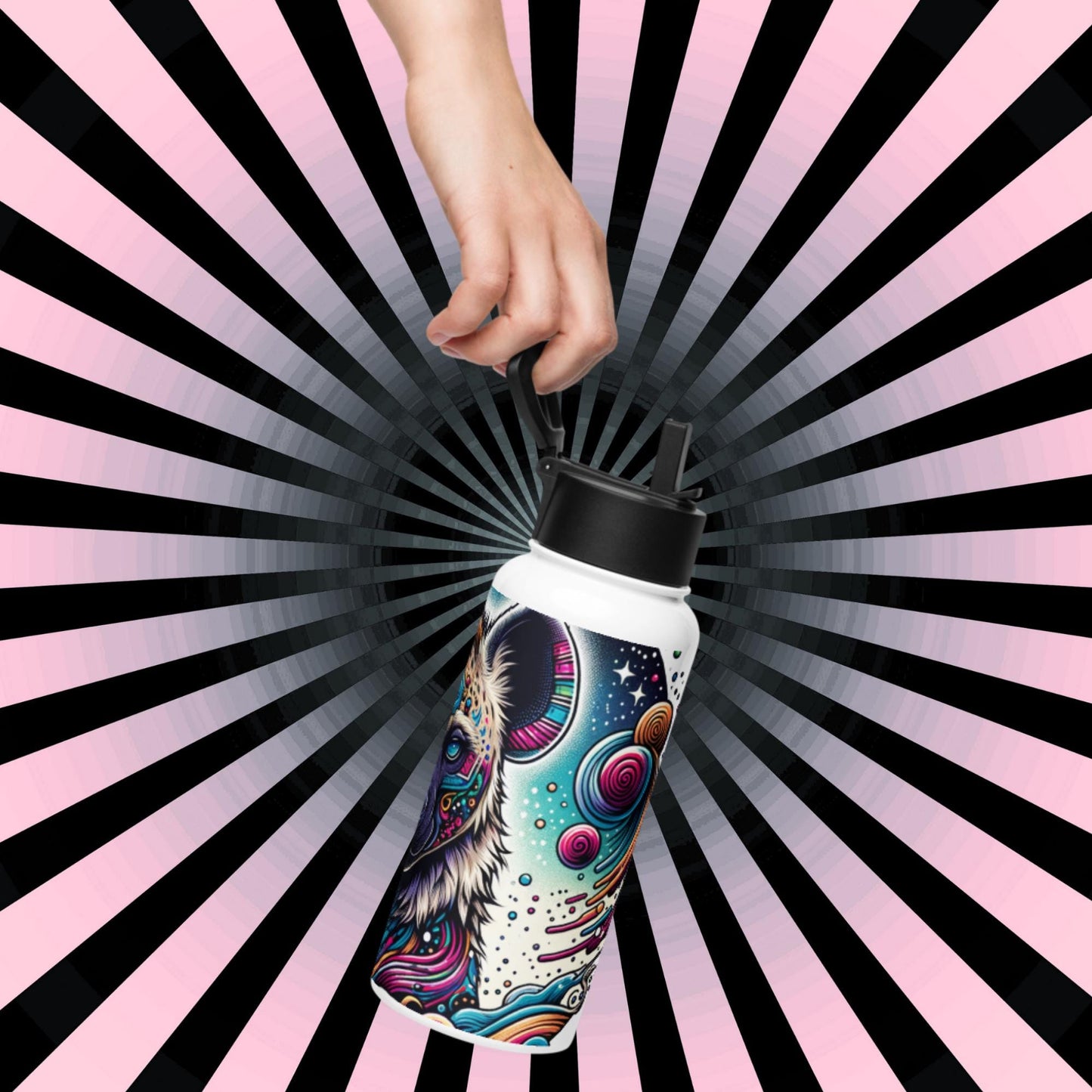 Shaman Hyena Neon Goth Grunge Weirdcore Tumbler Stainless Steel Water Bottle with Straw & Lid