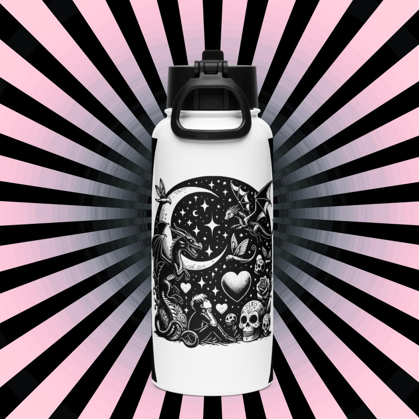 Darkcore Gothic Grunge Boy Starry Goth Night Tumbler Stainless Steel Water Bottle with Straw & Lid