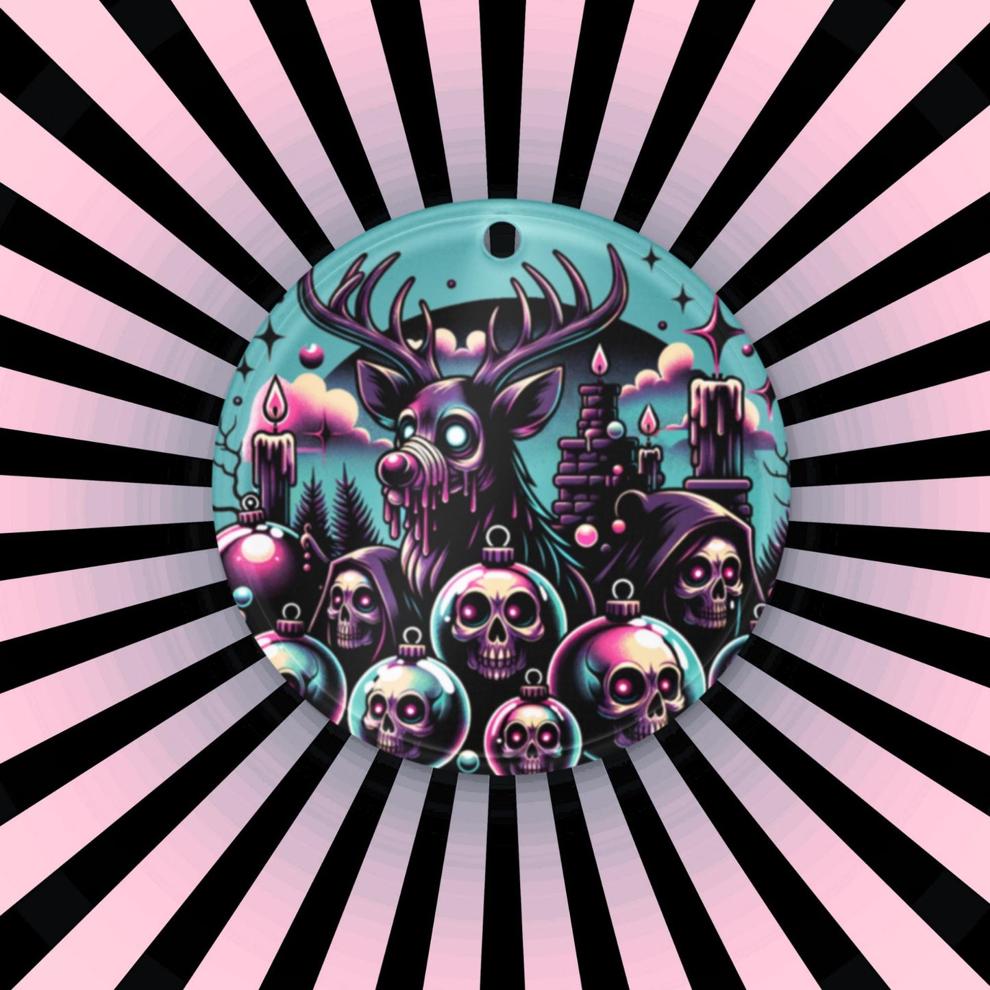 Spooky Skulls Cute Horror Holiday Christmas Haunted Reindeer Weirdcore Goth Grunge Acrylic Xmas Ornament