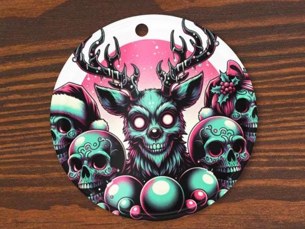 Spooky Skeletons Cute Horror Holiday Christmas Haunted Reindeer Weirdcore Goth Grunge Acrylic Xmas Ornament