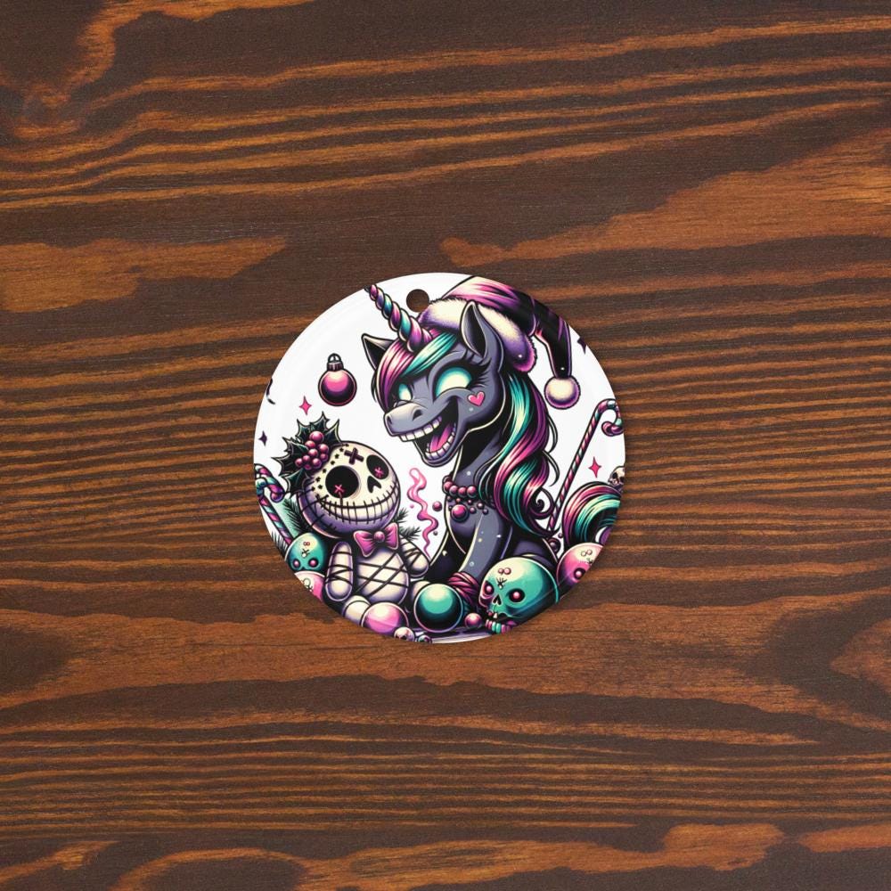Horror Holiday Christmas Nightmare Unicorn Weirdcore Goth Grunge Acrylic Ornament