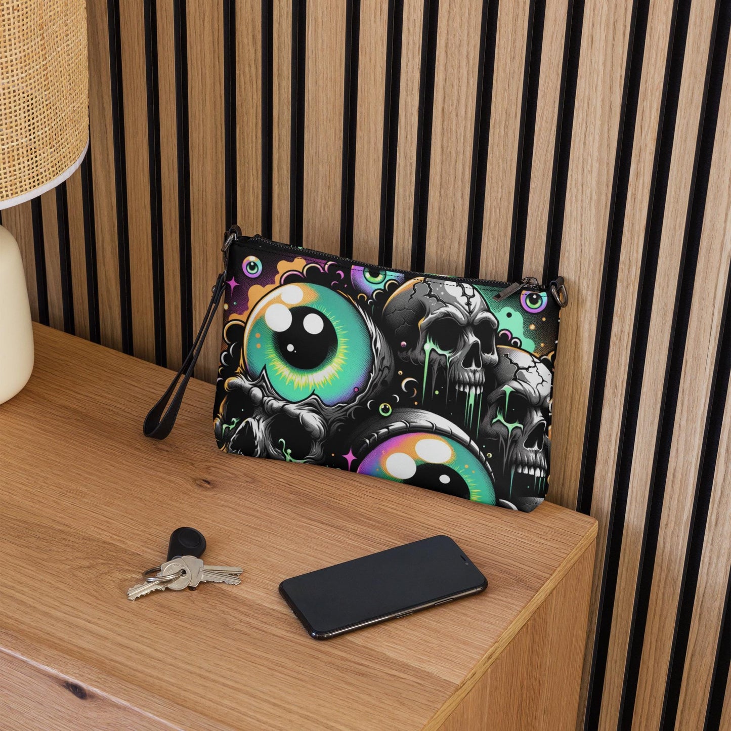 Weirdcore Eyeballs Strange Skulls and Weird Eyes Clutch Goth Grunge Purse Crossbody Bag