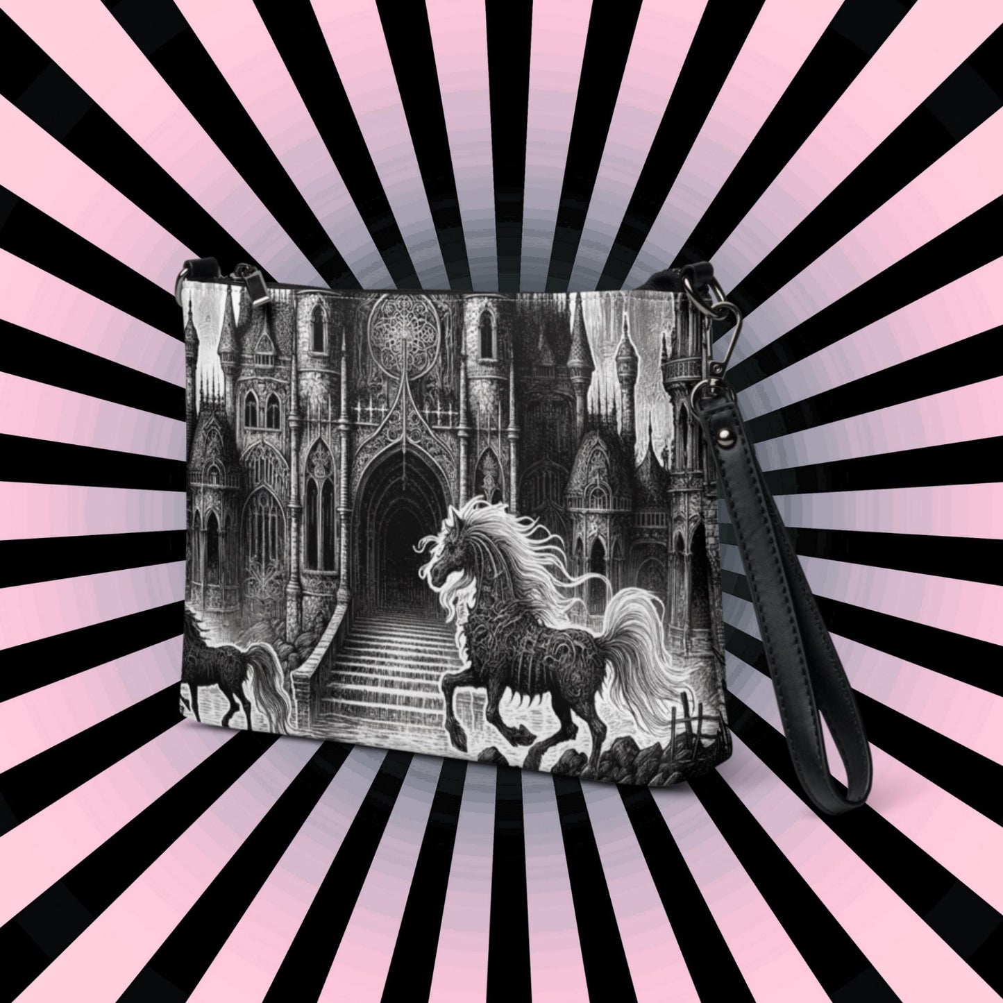Goth Scene Horse and Castle Clutch Bag Gothic Grunge Purse Crossbody Bag