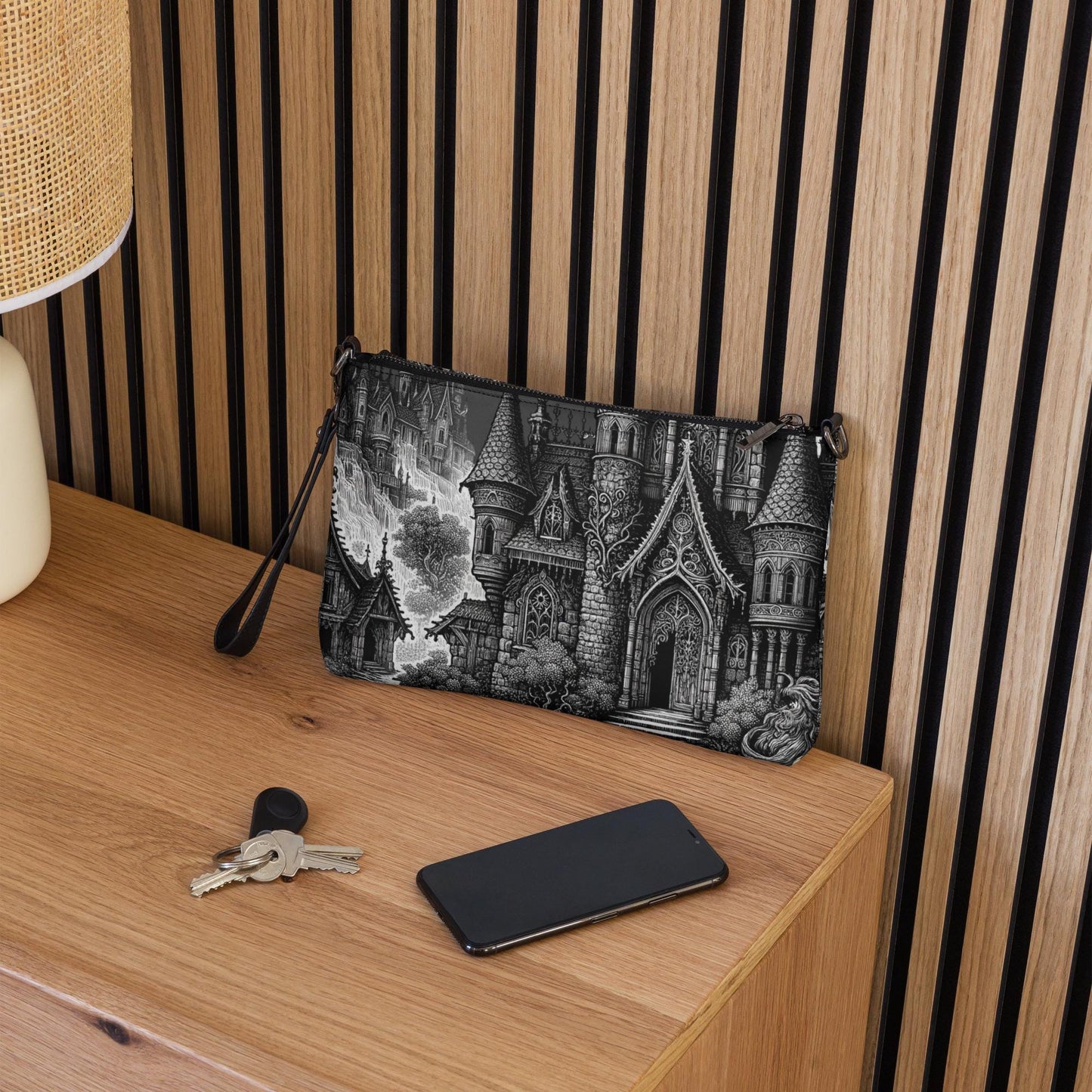 Black and White Gothic Cathedral Pastel Goth Scene Clutch Bag Gothic Grunge Purse Crossbody Bag