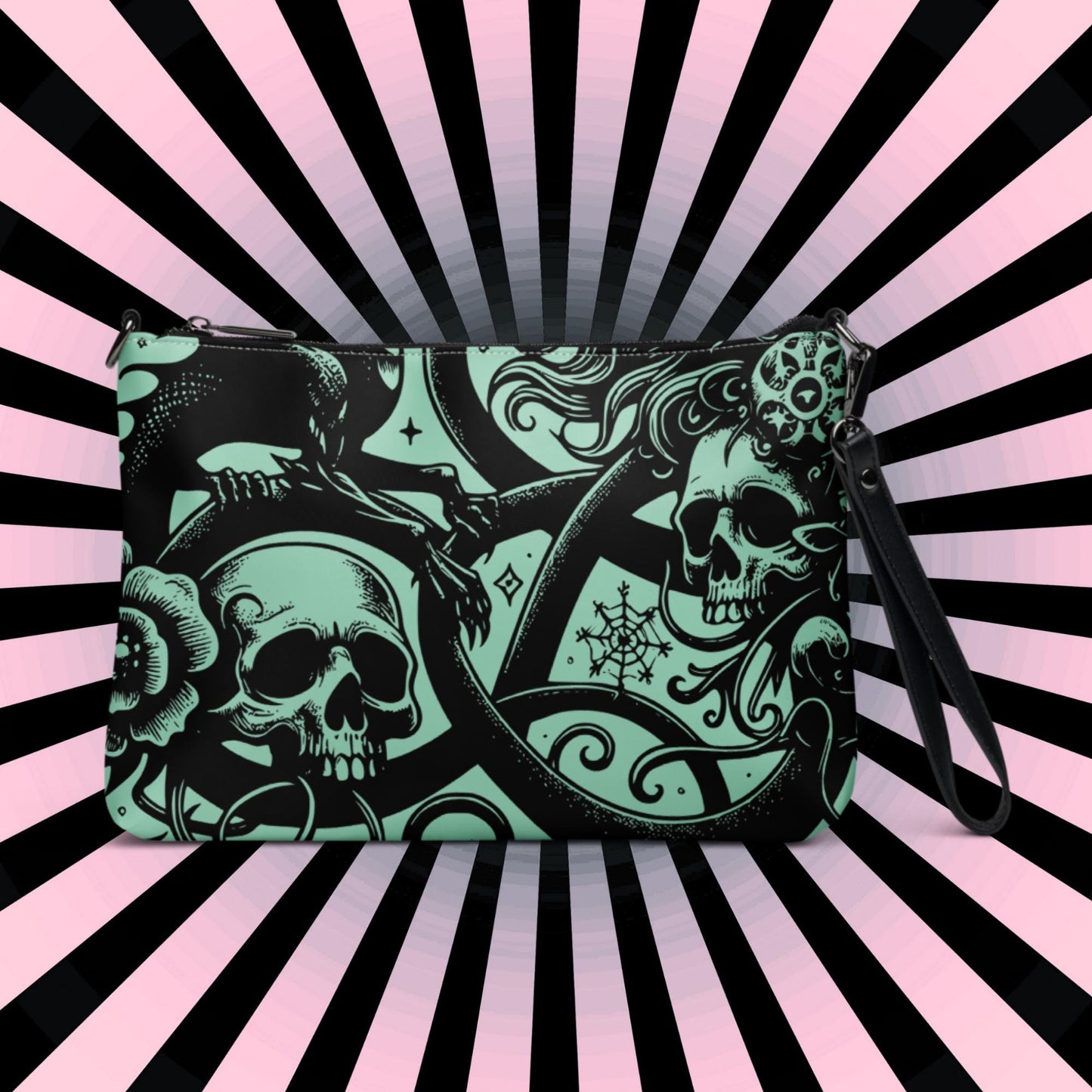 Aqua Goth Skulls Fairy and Dragons Weirdcore Dreamscape Punkrock Clutch Bag Gothic Grunge Purse Crossbody Bag