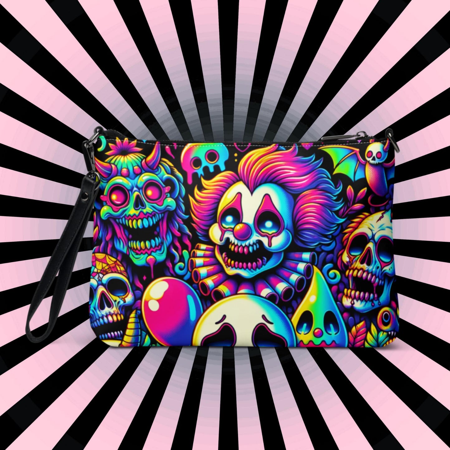Creepy Cute Neon Goth Horror Punkrock Bubble Ghosts Crying Anime Weirdcore Pastel Goth Grunge Clutch Purse Crossbody Bag