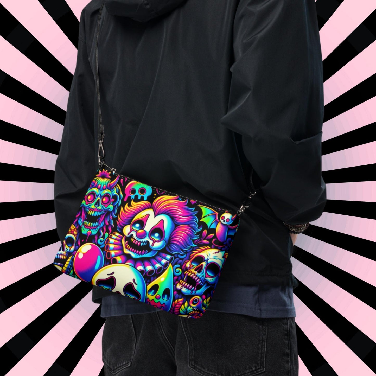 Creepy Cute Neon Goth Horror Punkrock Bubble Ghosts Crying Anime Weirdcore Pastel Goth Grunge Clutch Purse Crossbody Bag