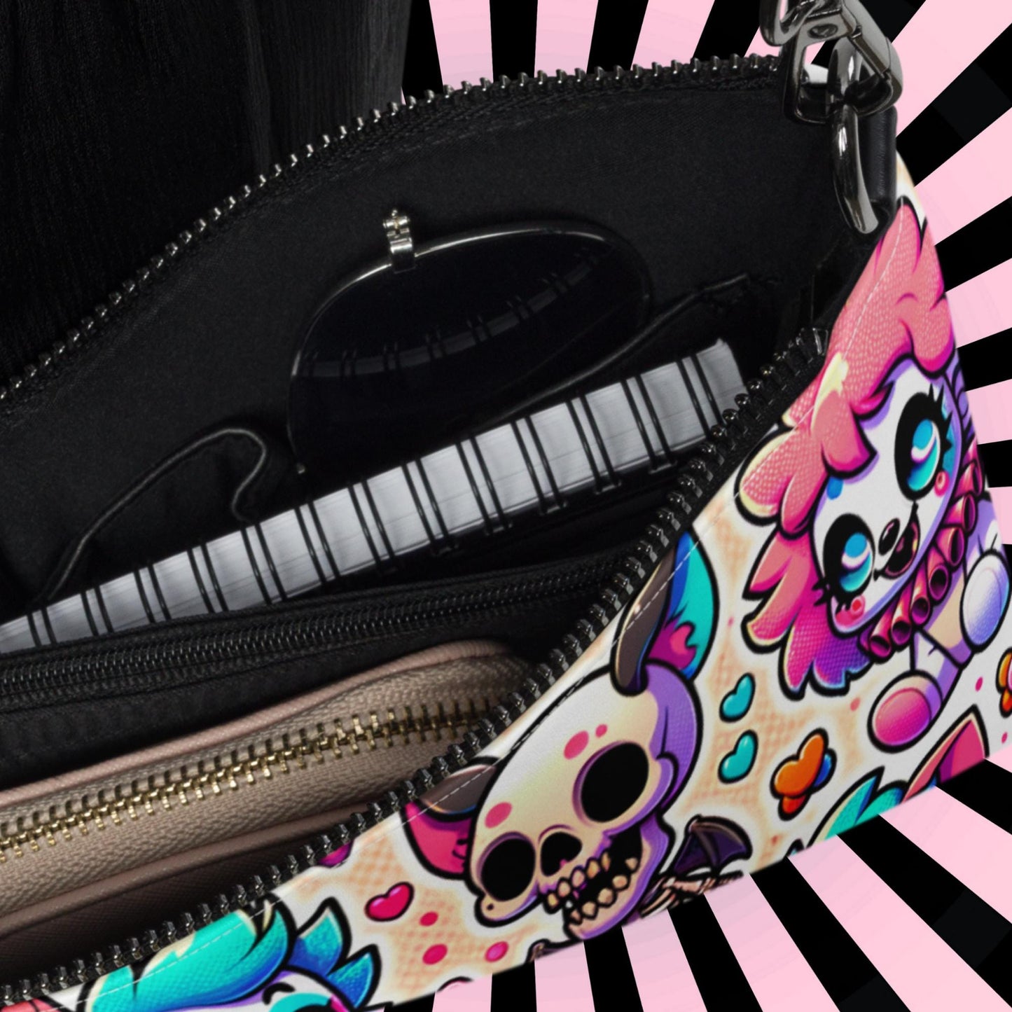 Creepy Cute Neon Goth Horror Punkrock Bubble Clown Clowncore Anime Weirdcore Pastel Goth Grunge Clutch Purse Crossbody Bag
