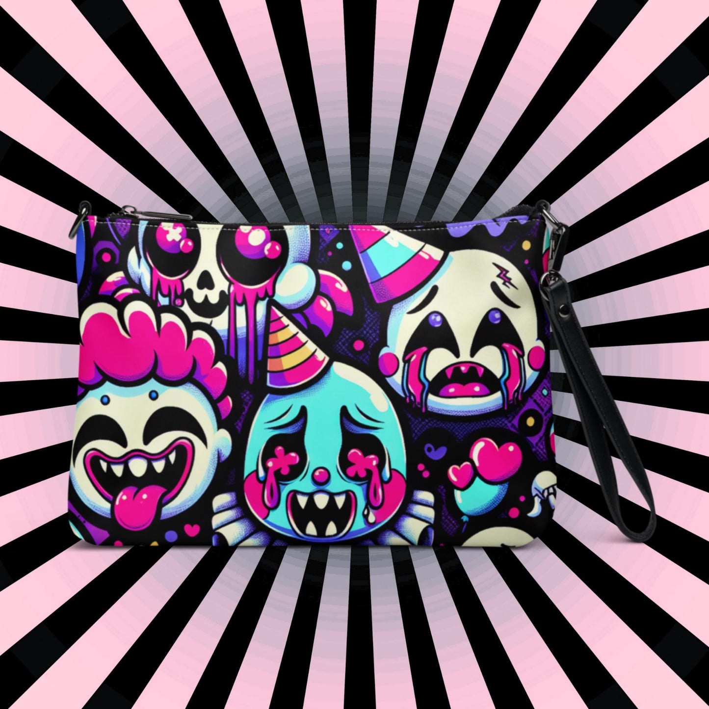 Creepy Cute Neon Goth Horror Punkrock Bubble Ghosts Weirdcore Pastel Goth Grunge Clutch Purse Crossbody Bag