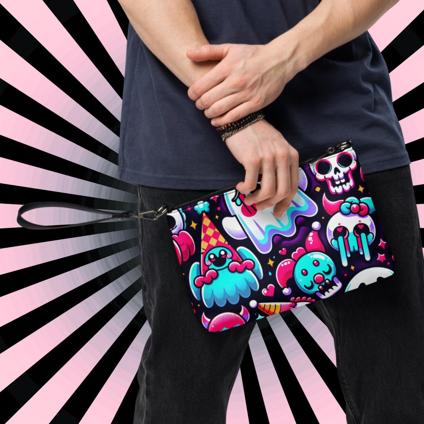 Clowncore Neon Goth Horror Punkrock Sugar Skulls Clowns Weirdcore Pastel Goth Grunge Clutch Purse Crossbody Bag