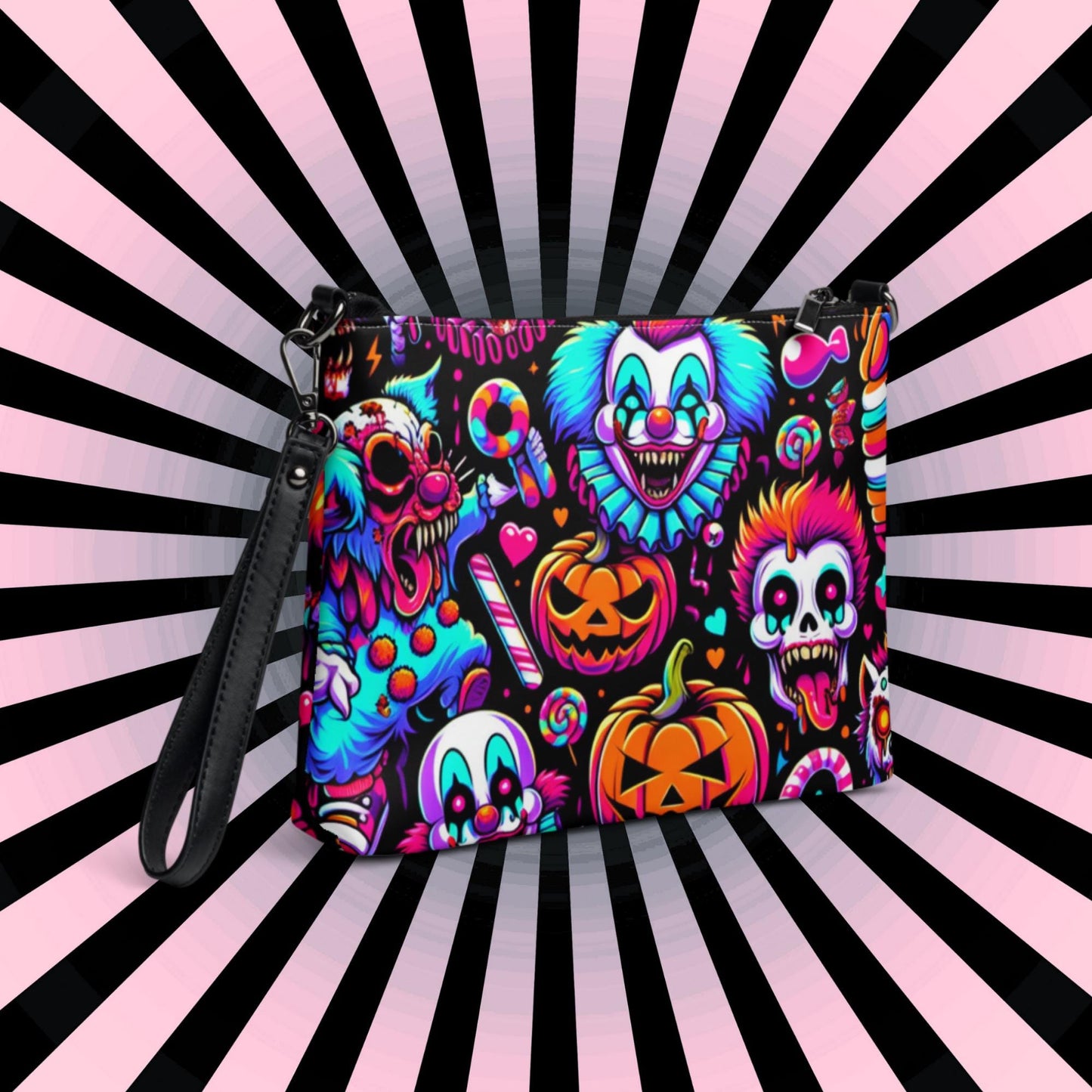 Clowncore Neon Goth Horror Punkrock Demon Clowns Weirdcore Pastel Goth Grunge Clutch Purse Crossbody Bag