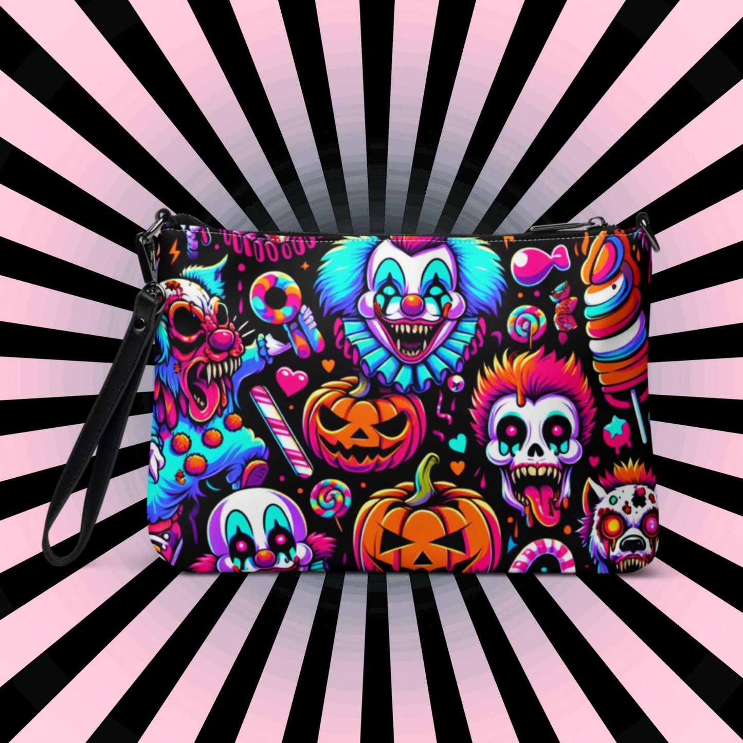 Clowncore Neon Goth Horror Punkrock Demon Clowns Weirdcore Pastel Goth Grunge Clutch Purse Crossbody Bag