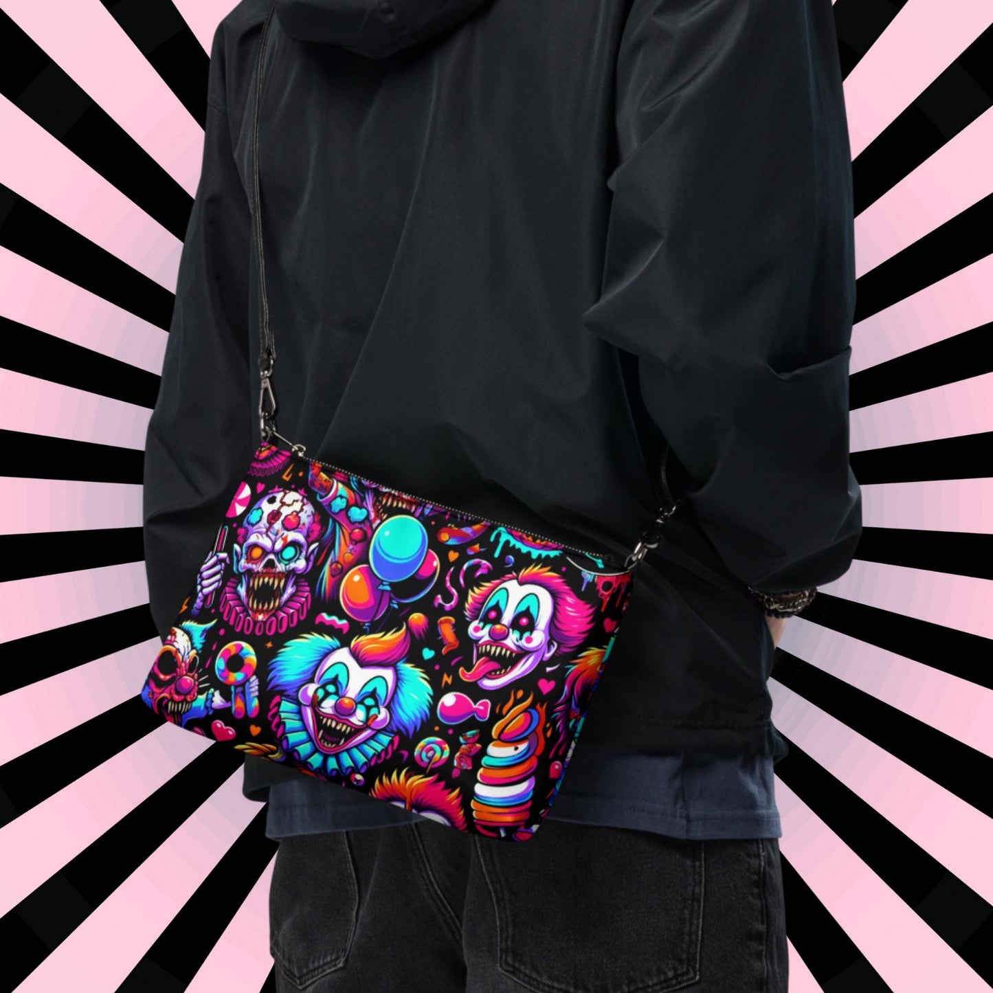 Clowncore Neon Goth Horror Punkrock Demon Clowns Weirdcore Pastel Goth Grunge Clutch Purse Crossbody Bag