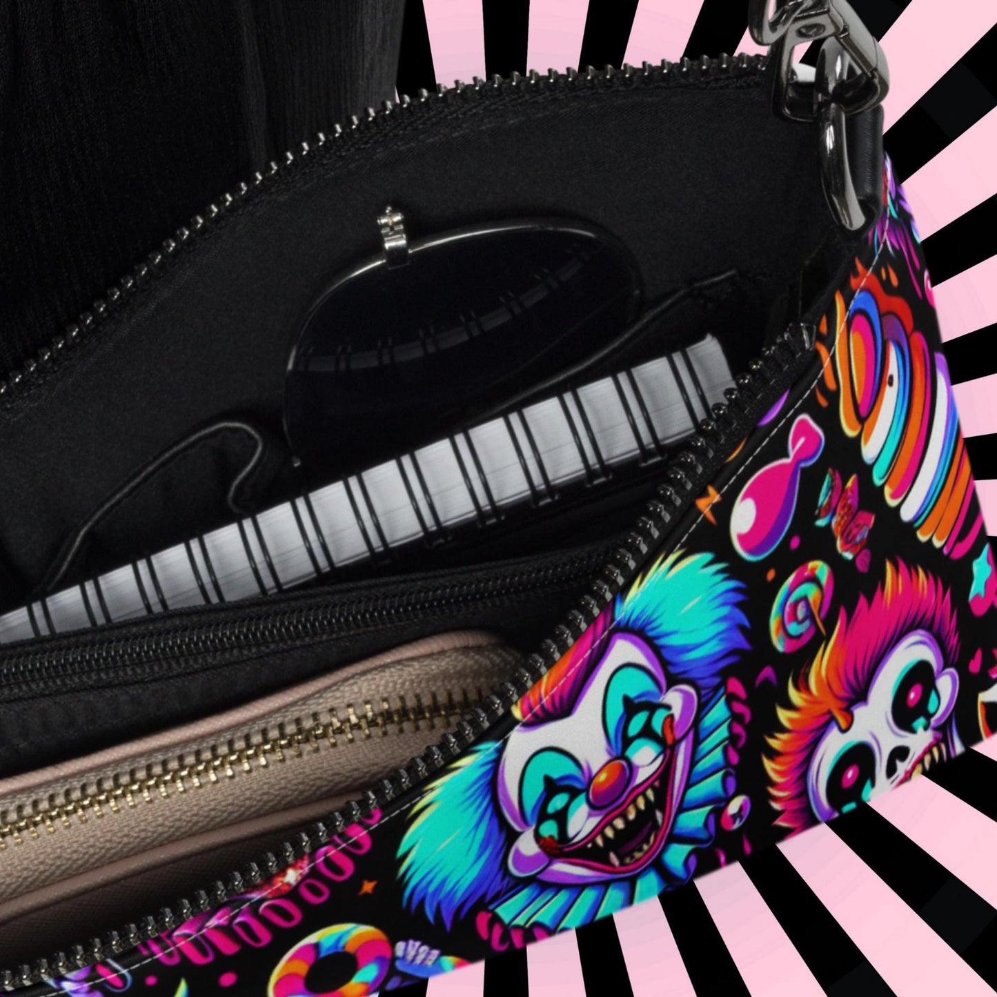 Clowncore Neon Goth Horror Punkrock Demon Clowns Weirdcore Pastel Goth Grunge Clutch Purse Crossbody Bag