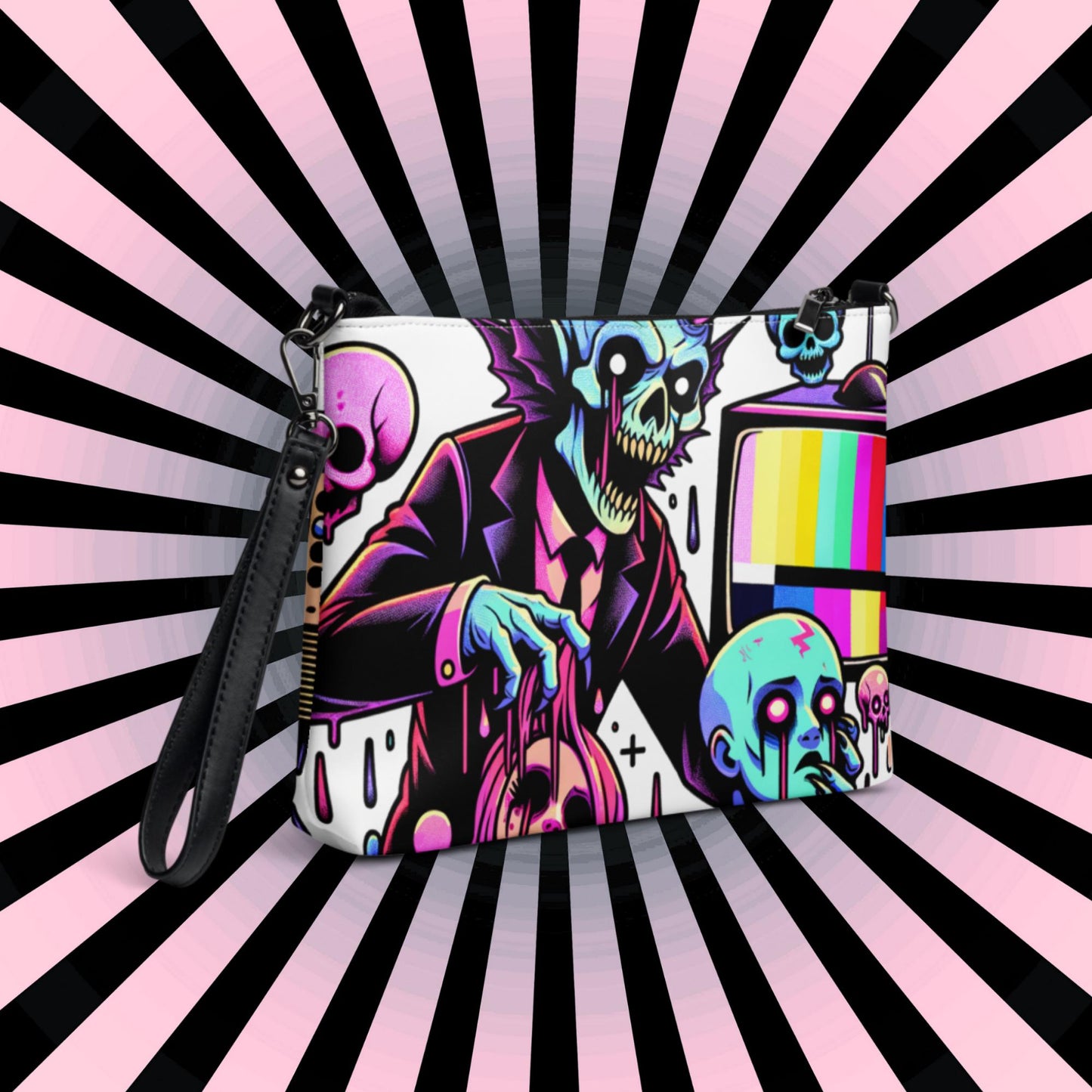 Weirdcore Pastel Goth Scene Zombie TV Punkrock Clutch Bag Gothic Grunge Purse Crossbody Bag