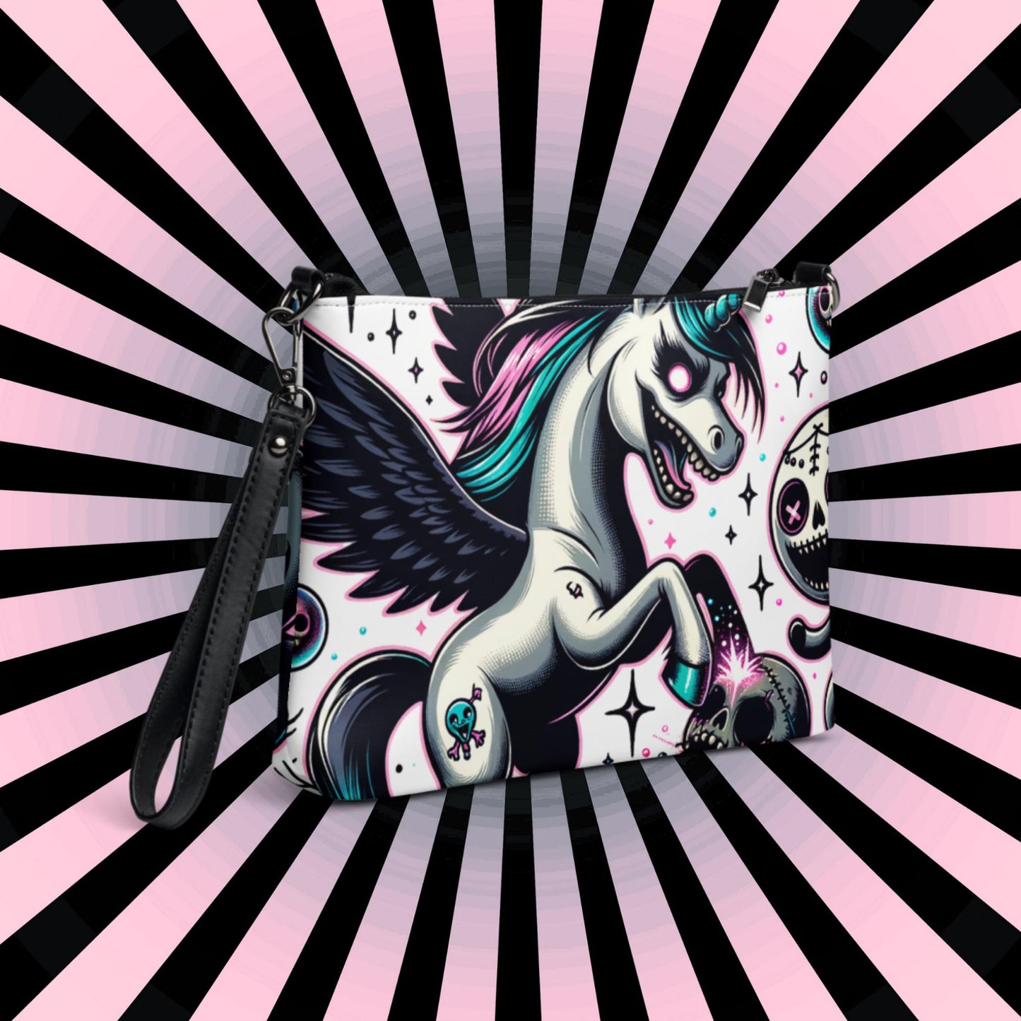 Weirdcore Pastel Goth Scene Angry Voodoo Unicorn Clutch Bag Gothic Grunge Purse Crossbody Bag