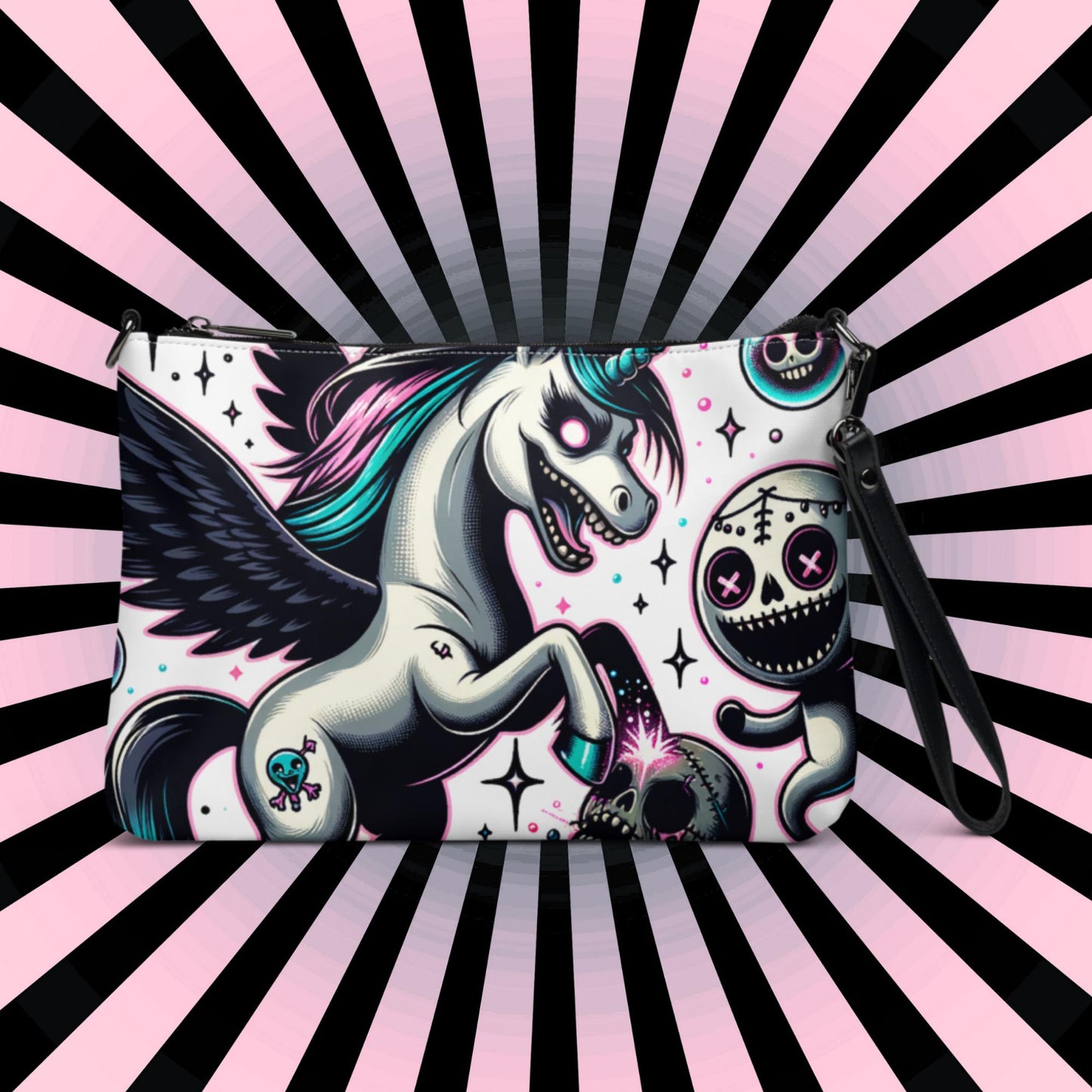 Weirdcore Pastel Goth Scene Angry Voodoo Unicorn Clutch Bag Gothic Grunge Purse Crossbody Bag