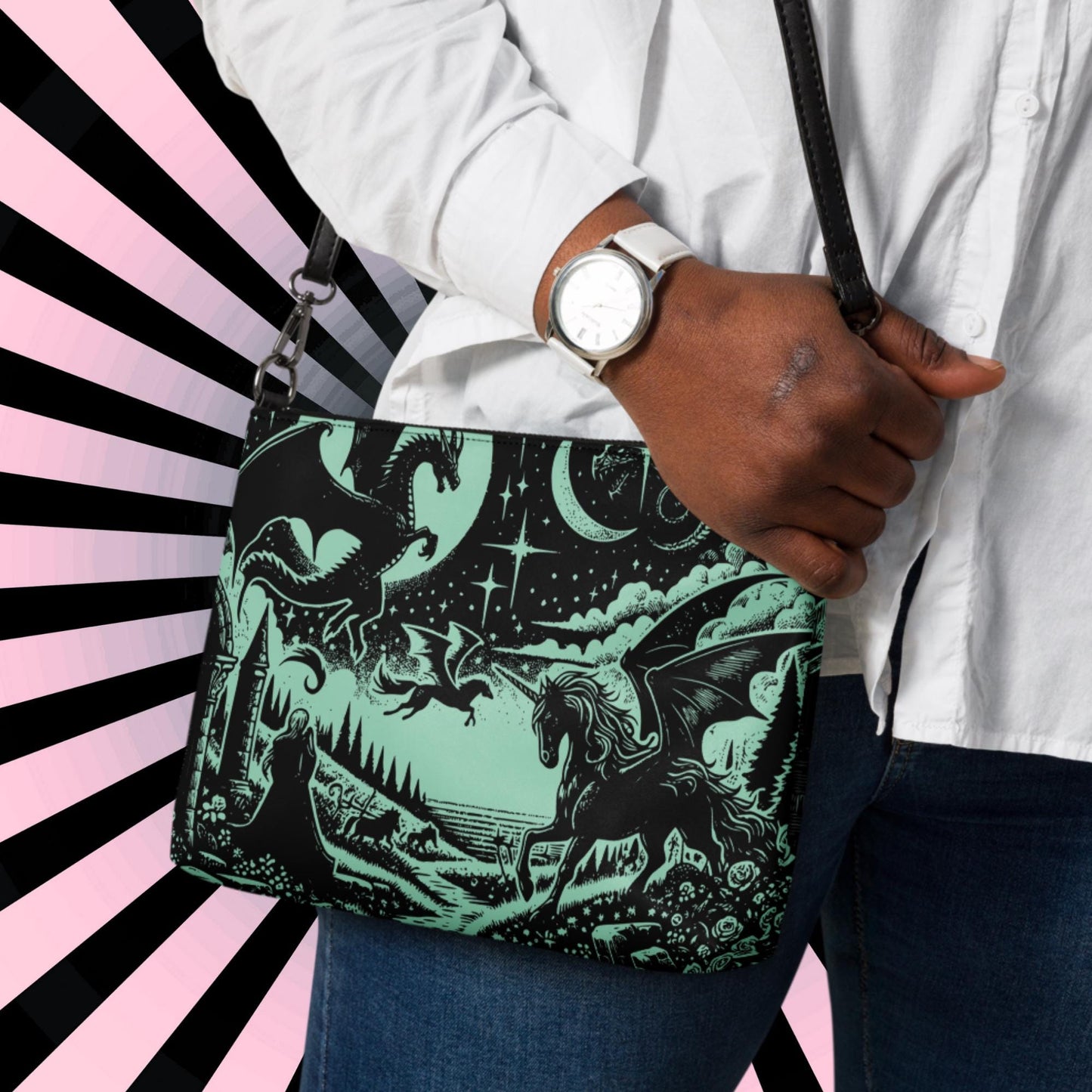 Jade Gothic Scene Pastel Goth Scene Dragon Unicorn Clutch Bag Gothic Grunge Purse Crossbody Bag
