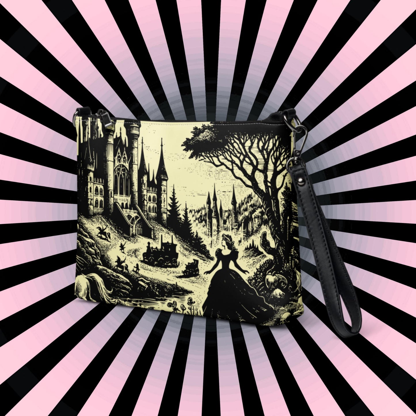 Yellow Pastel Goth Scene Goth Girl Castle Scenery Clutch Bag Gothic Grunge Purse Crossbody Bag
