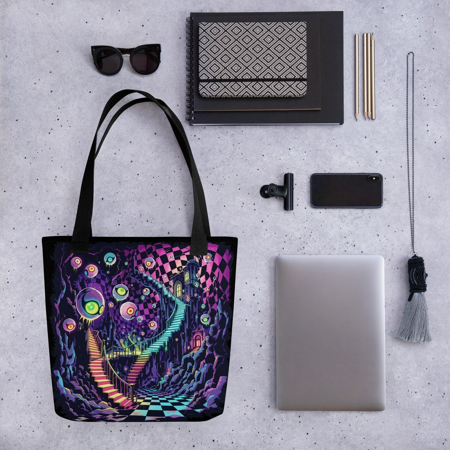 Fractured DreamScape Arcane Tote Bag Gothic Grunge Neon Goth Darkcore Weirdcore Dark Aesthetic Halloween Purse Tote