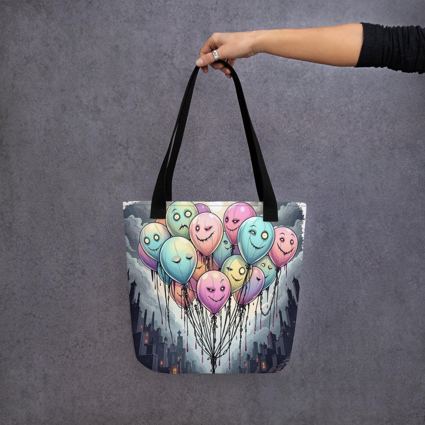 Eerie Balloon Faces Arcane Tote Bag Gothic Grunge Neon Goth Darkcore Weirdcore Dark Aesthetic Halloween Purse Tote