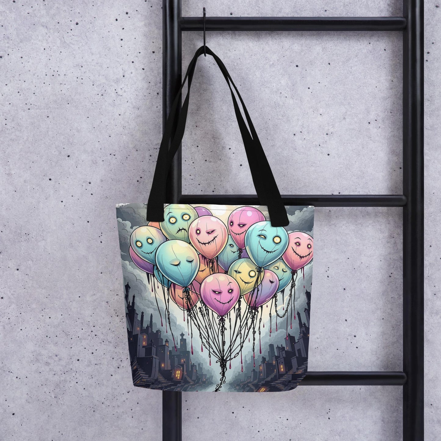 Eerie Balloon Faces Arcane Tote Bag Gothic Grunge Neon Goth Darkcore Weirdcore Dark Aesthetic Halloween Purse Tote