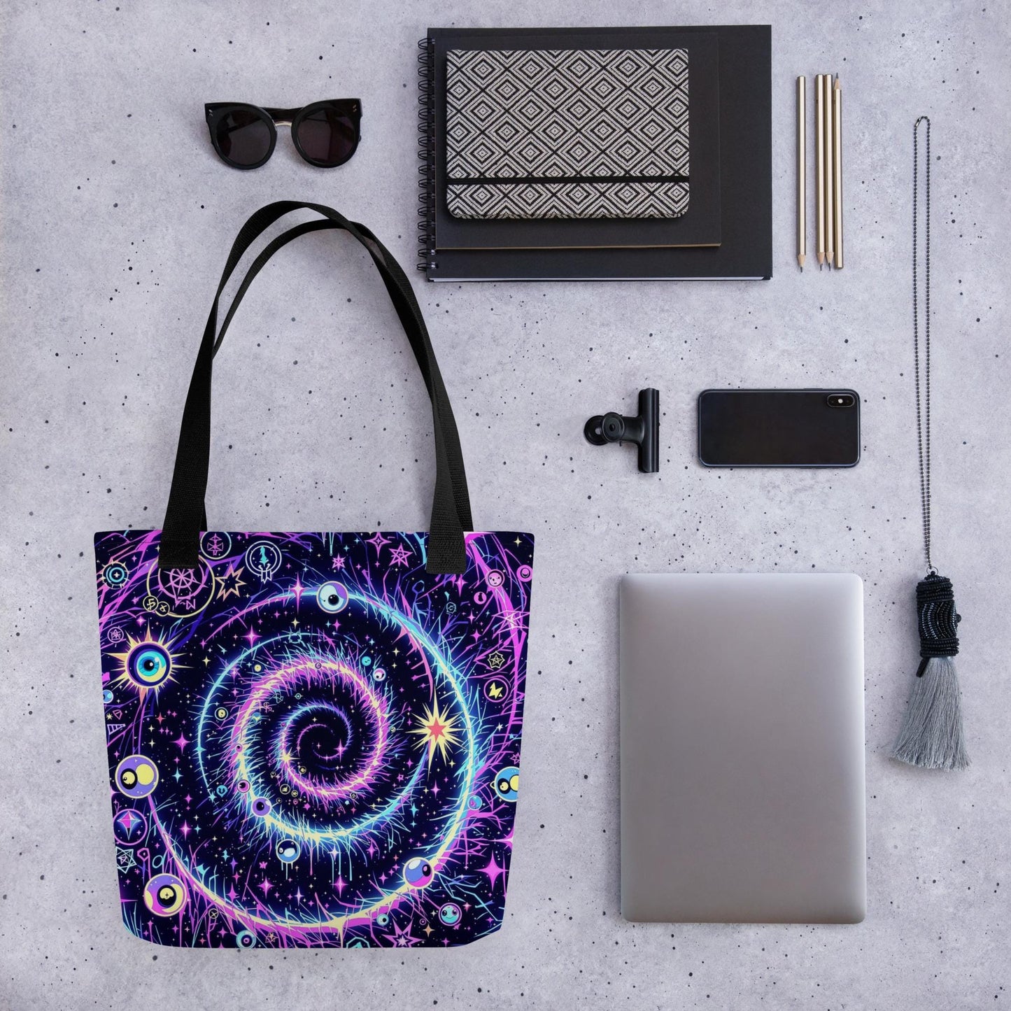 Celestial Swirl Arcane Tote Bag Gothic Grunge Neon Goth Darkcore Weirdcore Dark Aesthetic Halloween Purse Tote