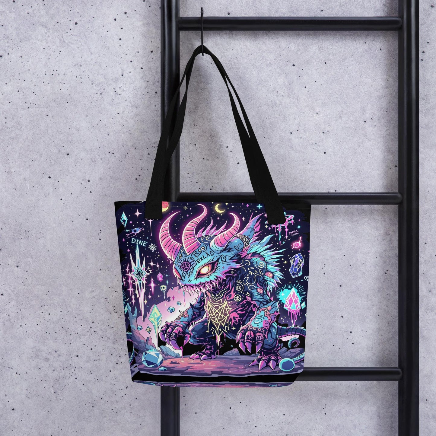 Enchanted Weirdcore Creature Arcane Tote Bag Gothic Grunge Neon Goth Darkcore Weirdcore Dark Aesthetic Halloween Purse Tote