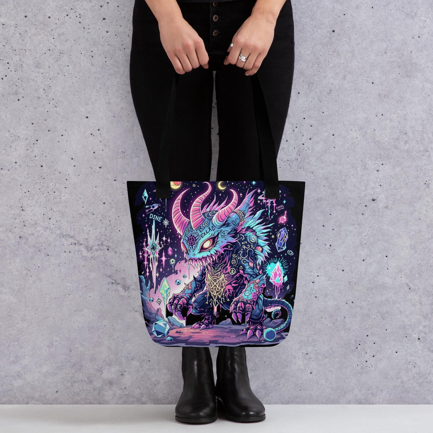 Enchanted Weirdcore Creature Arcane Tote Bag Gothic Grunge Neon Goth Darkcore Weirdcore Dark Aesthetic Halloween Purse Tote