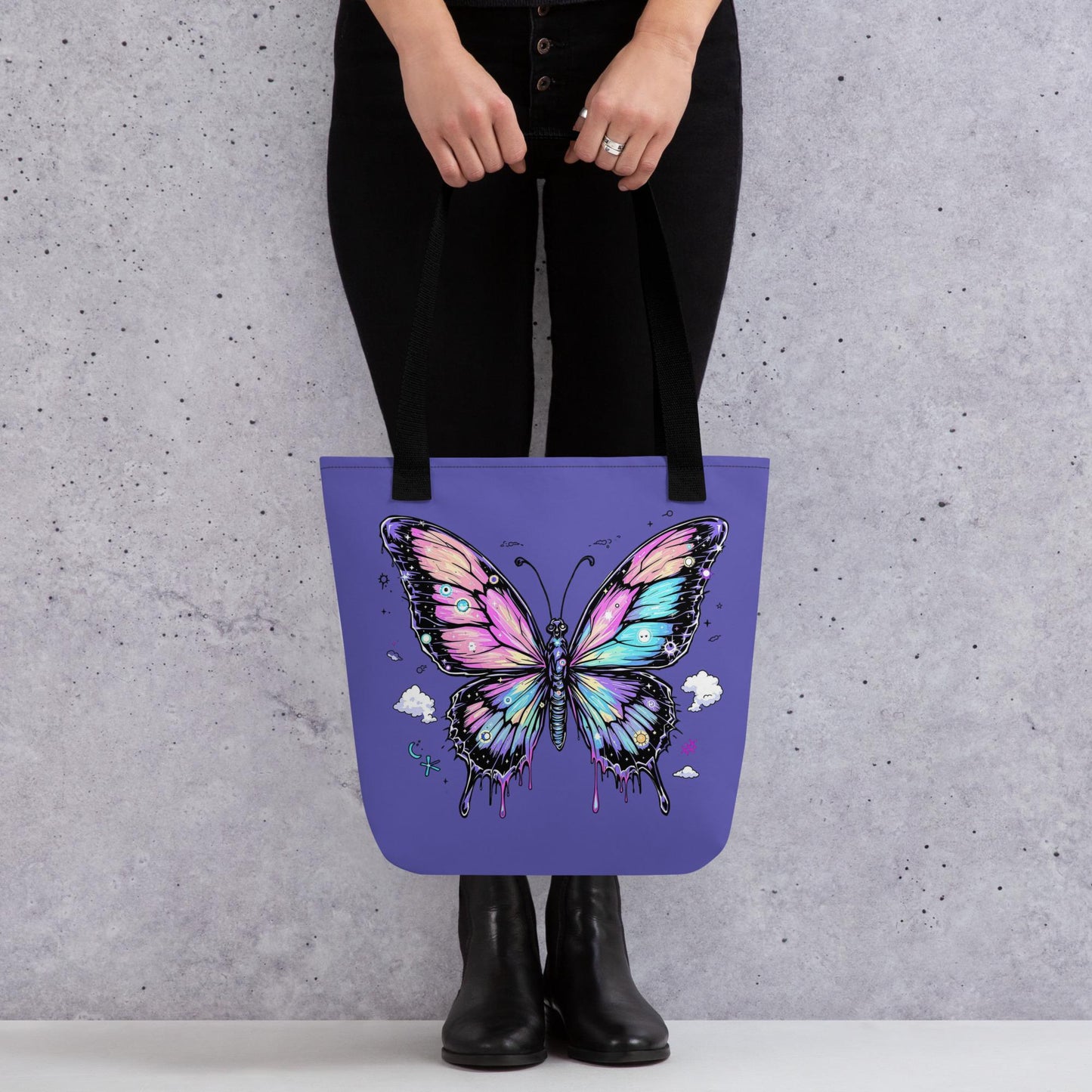 Cosmic Butterfly Arcane Tote Bag Gothic Grunge Neon Goth Darkcore Weirdcore Dark Aesthetic Halloween Purse Tote