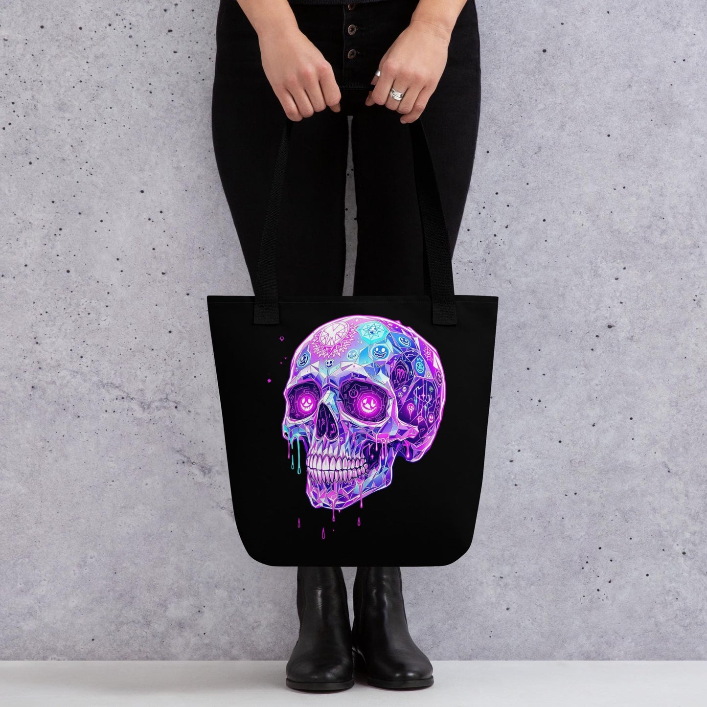 Crystal Skull Arcane Tote Bag Gothic Grunge Neon Goth Darkcore Weirdcore Dark Aesthetic Halloween Purse Tote