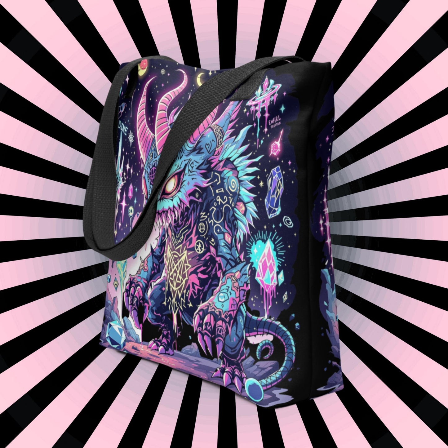 Enchanted Weirdcore Creature Arcane Tote Bag Gothic Grunge Neon Goth Darkcore Weirdcore Dark Aesthetic Halloween Purse Tote