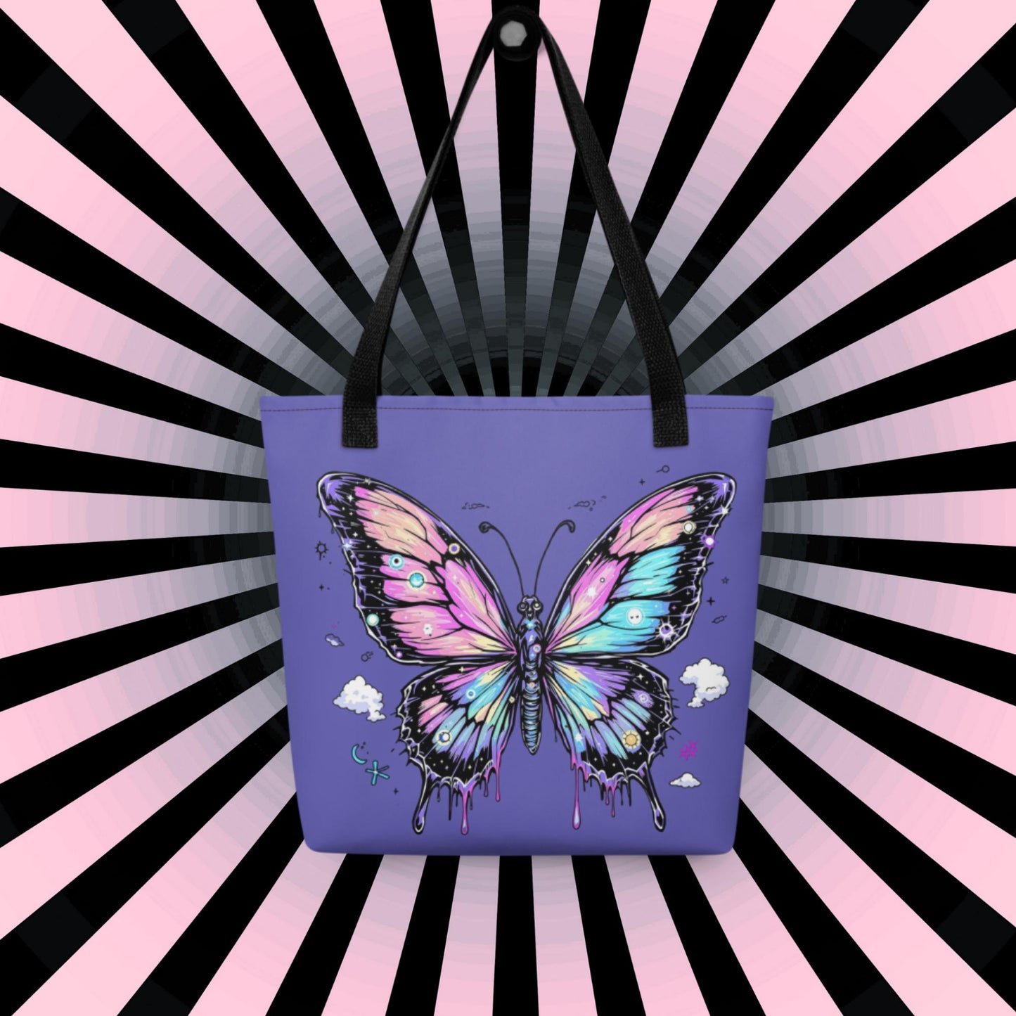 Cosmic Butterfly Arcane Tote Bag Gothic Grunge Neon Goth Darkcore Weirdcore Dark Aesthetic Halloween Purse Tote
