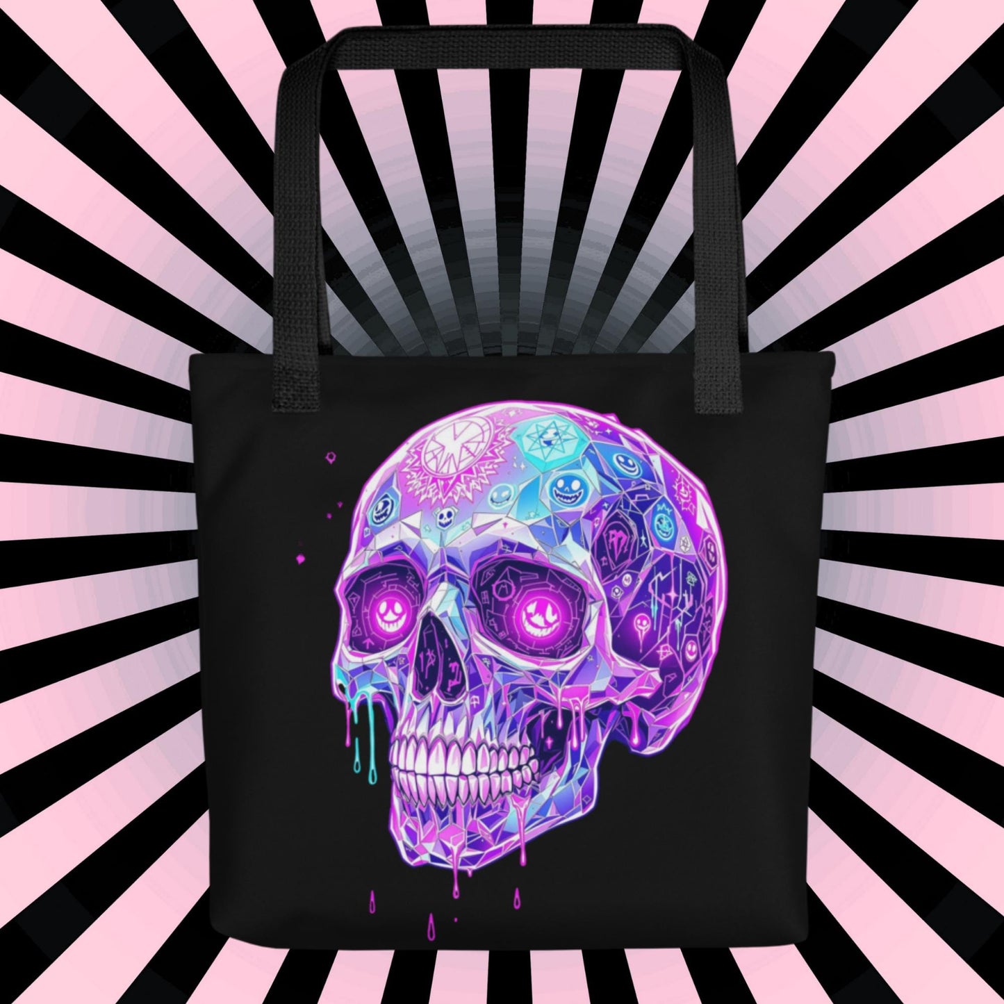 Crystal Skull Arcane Tote Bag Gothic Grunge Neon Goth Darkcore Weirdcore Dark Aesthetic Halloween Purse Tote