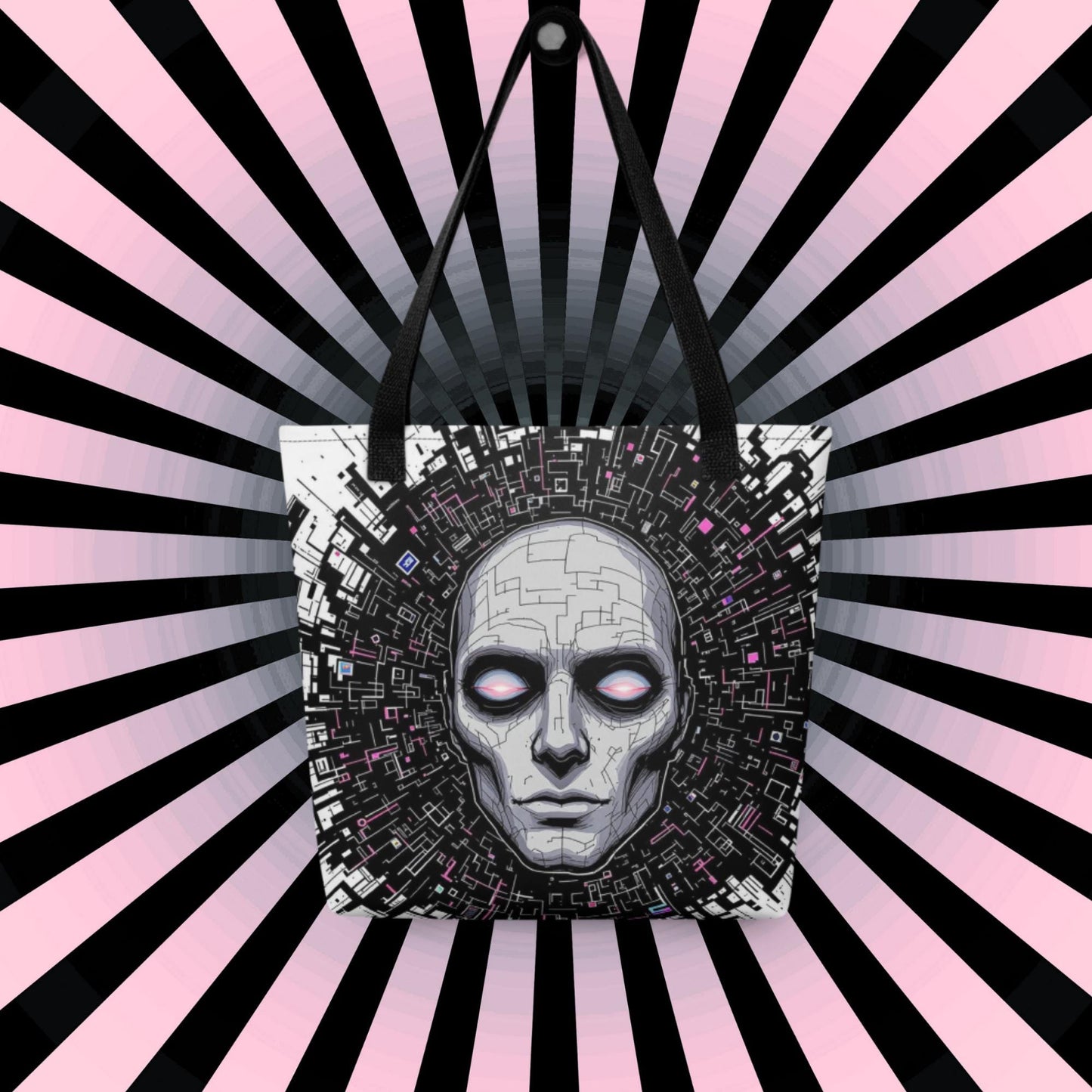 Floating Glitch Head Arcane Tote Bag Gothic Grunge Neon Goth Darkcore Weirdcore Dark Aesthetic Halloween Purse Tote