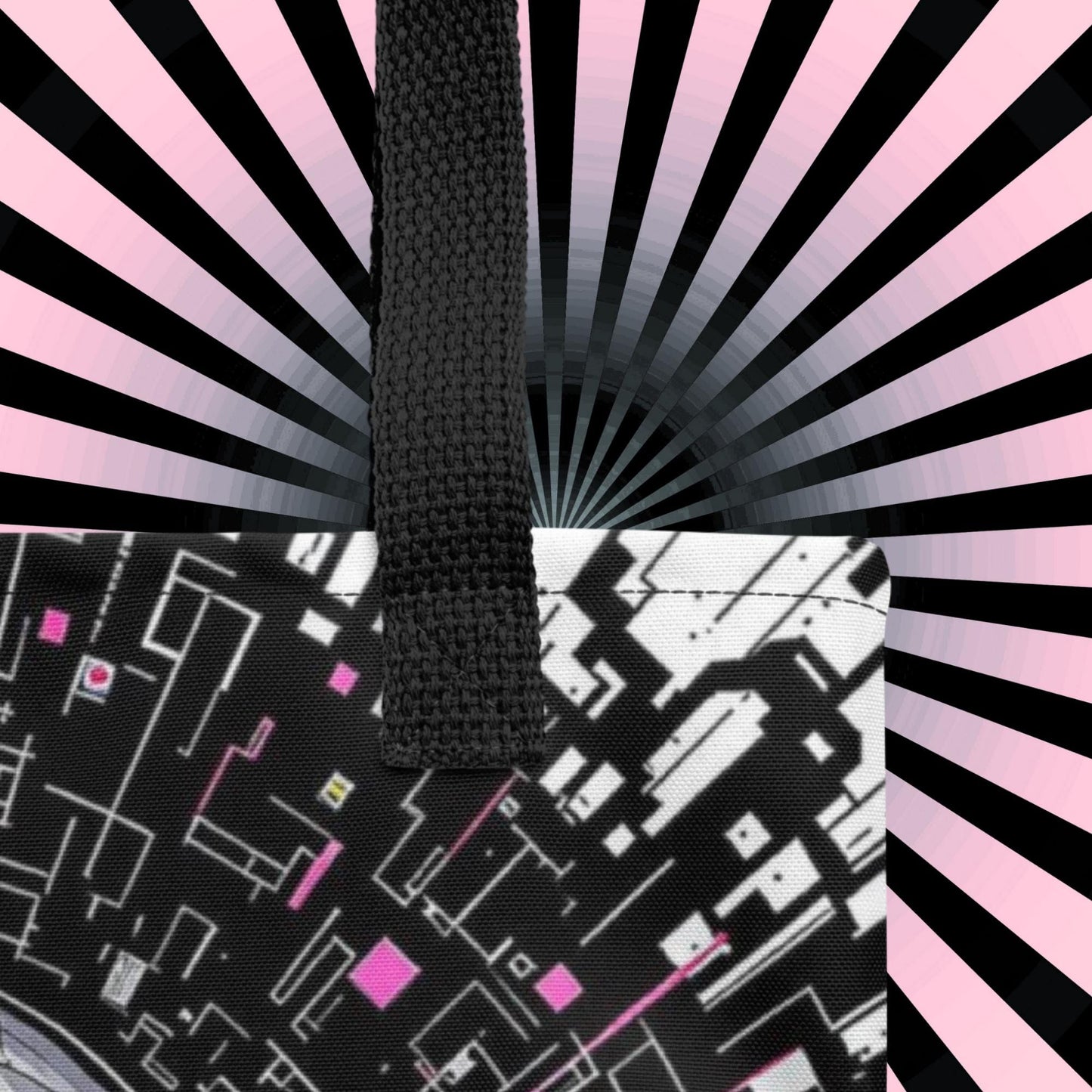 Floating Glitch Head Arcane Tote Bag Gothic Grunge Neon Goth Darkcore Weirdcore Dark Aesthetic Halloween Purse Tote