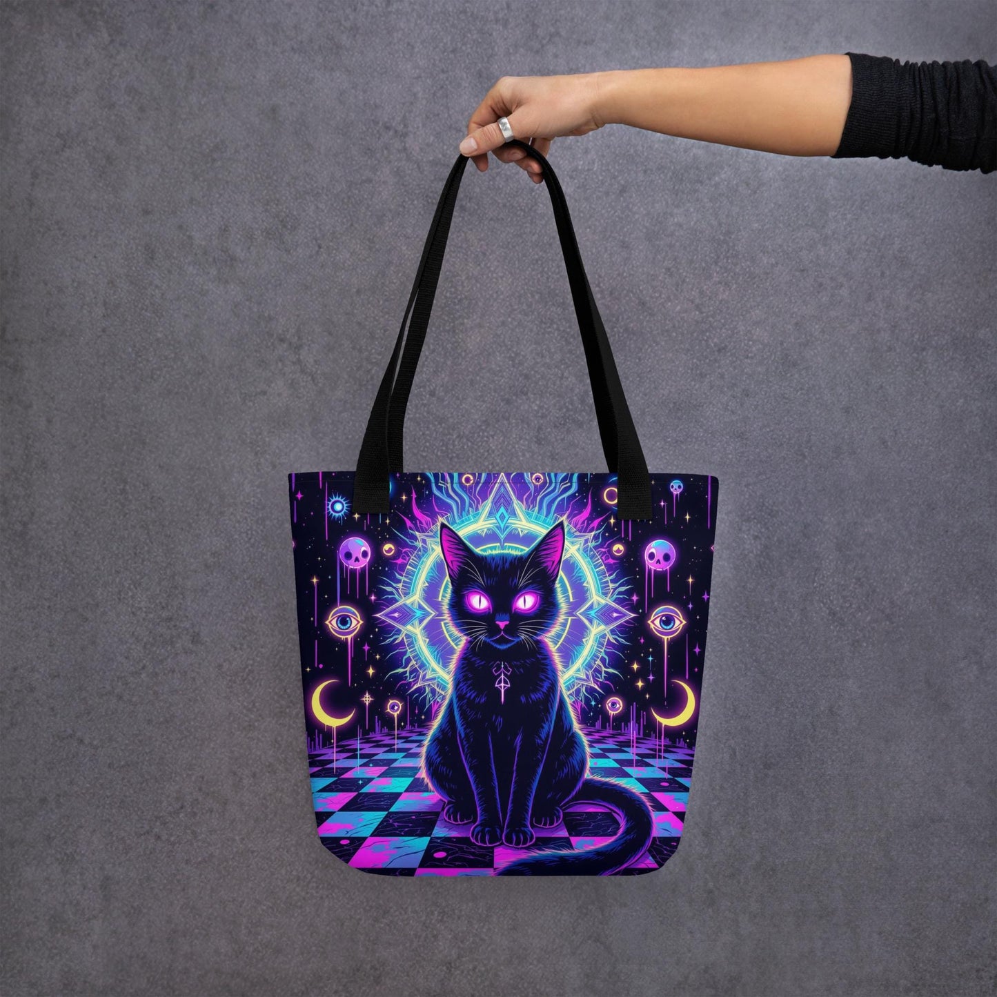 Arcane Tote Bag Gothic Grunge Neon Goth Darkcore Weirdcore Cat Dark Aesthetic Halloween Purse Tote