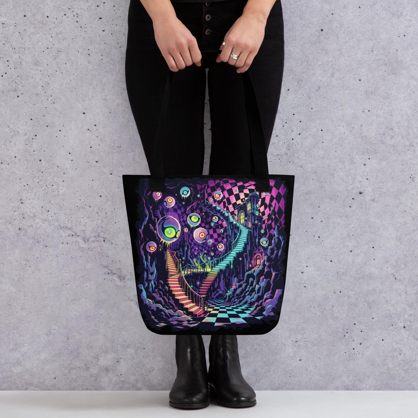 Fractured DreamScape Arcane Tote Bag Gothic Grunge Neon Goth Darkcore Weirdcore Dark Aesthetic Halloween Purse Tote