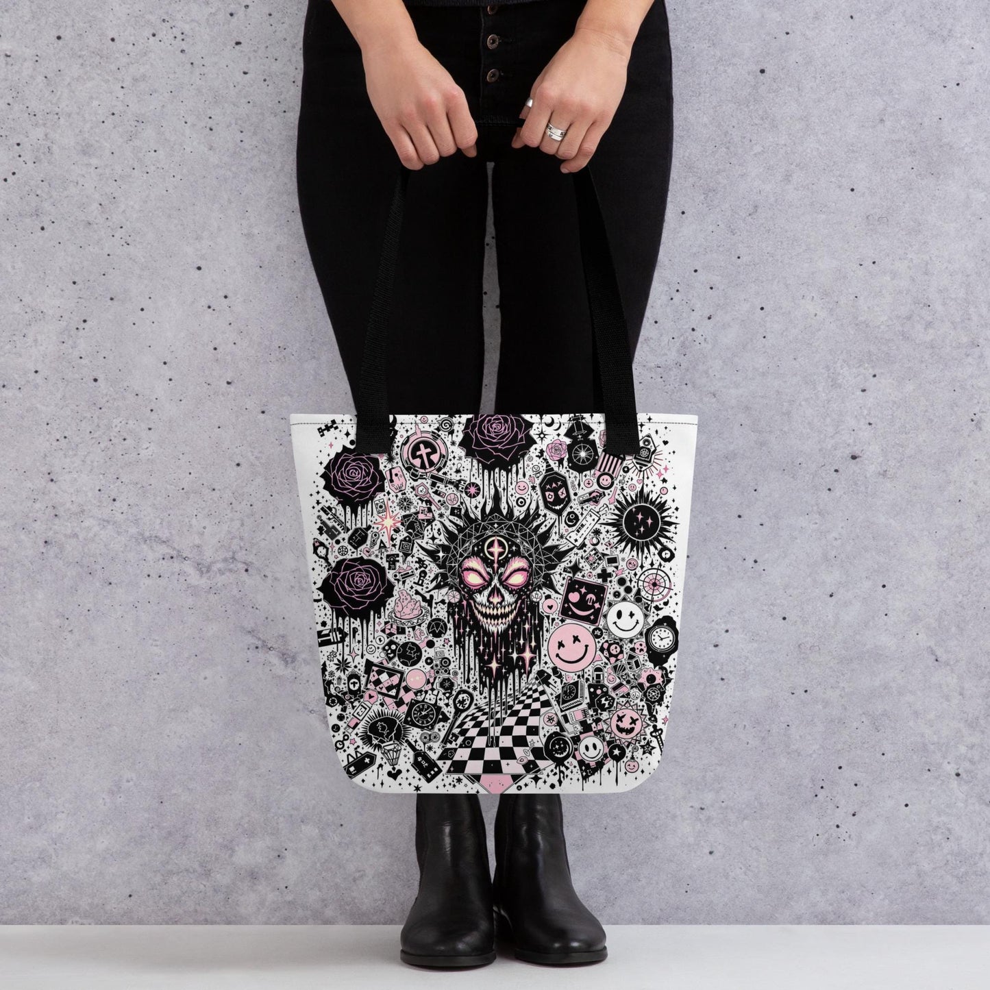 Dark Carnival Arcane Tote Bag Gothic Grunge Neon Goth Darkcore Weirdcore Dark Aesthetic Halloween Purse Tote