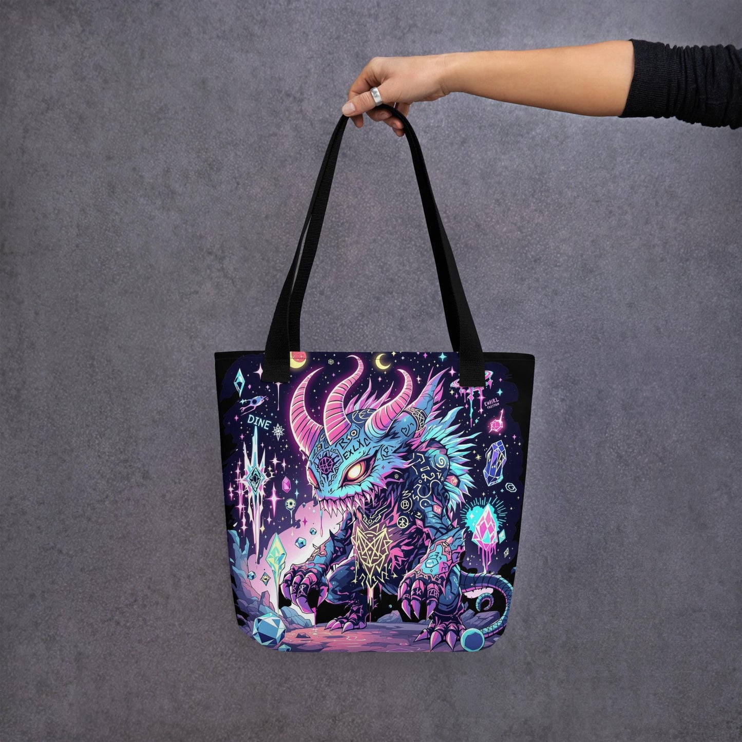 Enchanted Weirdcore Creature Arcane Tote Bag Gothic Grunge Neon Goth Darkcore Weirdcore Dark Aesthetic Halloween Purse Tote